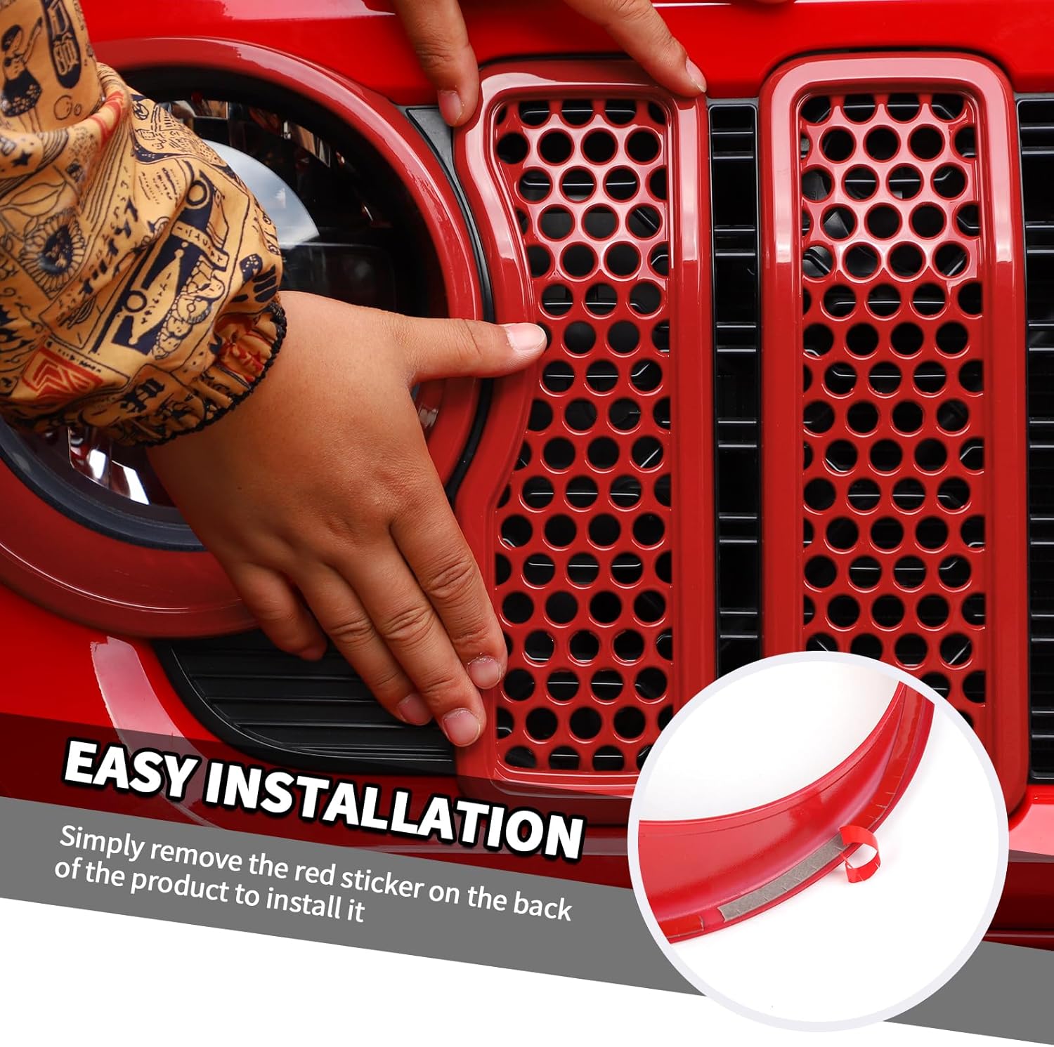 9PCS Headlight Cover & Front Grill Mesh Inserts Compatible with Jeep Wrangler JL JLU 2024-2025, NOT FIT JL Sport/Sport S (Red)