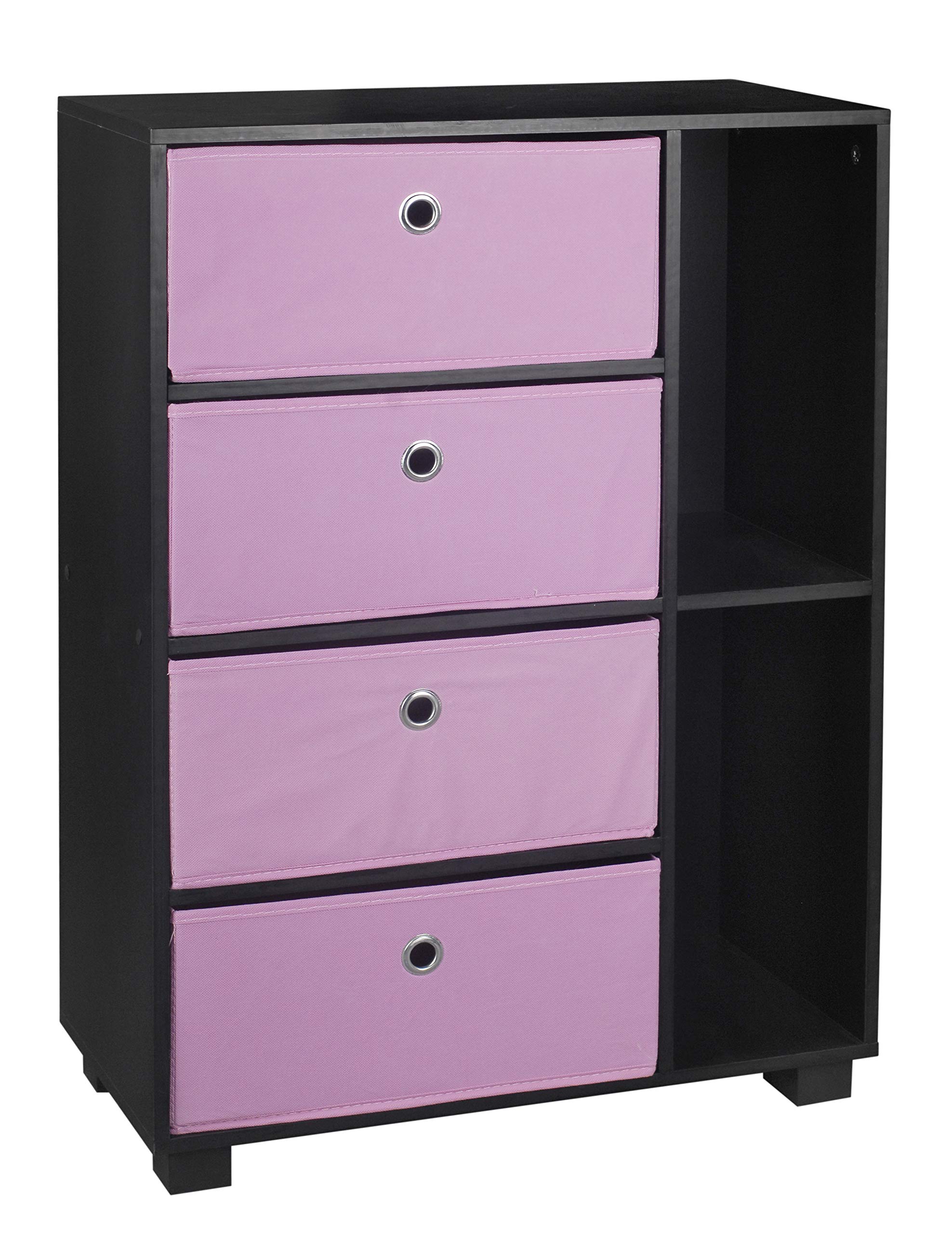 Urbnliving Pink 6 Section Small Side Unit Wooden Black Bookcase With 4 Drawers (Pink)