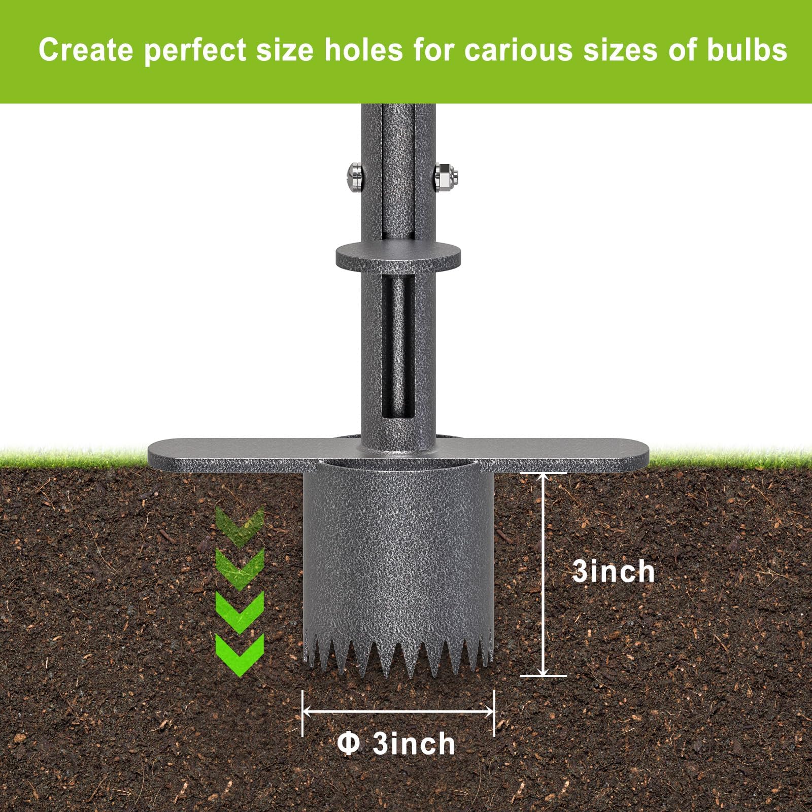 BeneLabel Zwiebelpflanzer, 80cm Blumenzwiebel Pflanzwerkzeug Langstiel Garten Rasen Werkzeug Tiefe 8cm Rasenstopfer Scharfe Verzahnung mit Auslöseautomatik für Zwiebeln Blume Einpflanzen, Schwarz