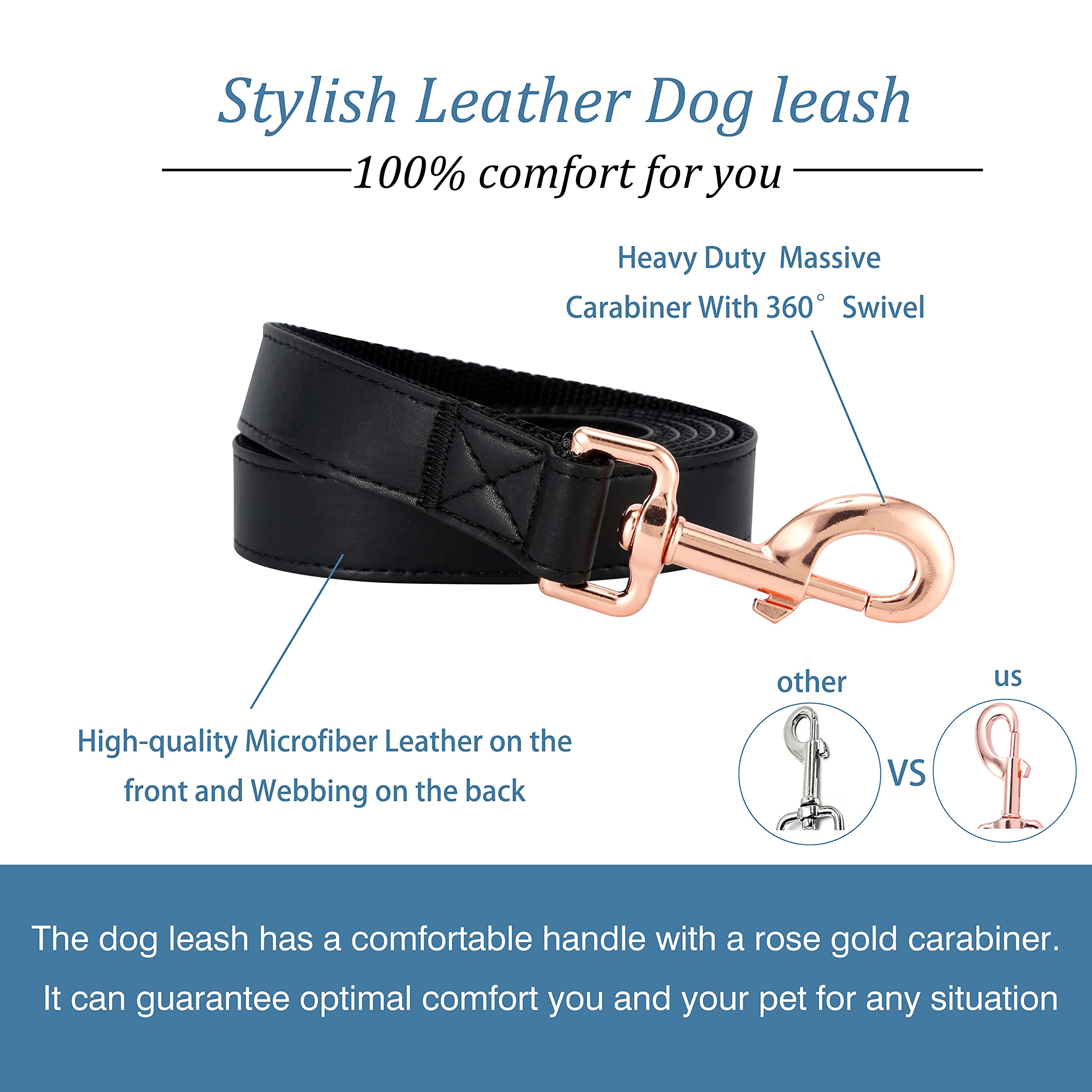 Dog Collar and Leash Set.Soft and Easy to Clean Vegan Leather with Rose Gold Metal Buckle for Small Medium Large Dogs (S(12.2"-16.9") - Image 3