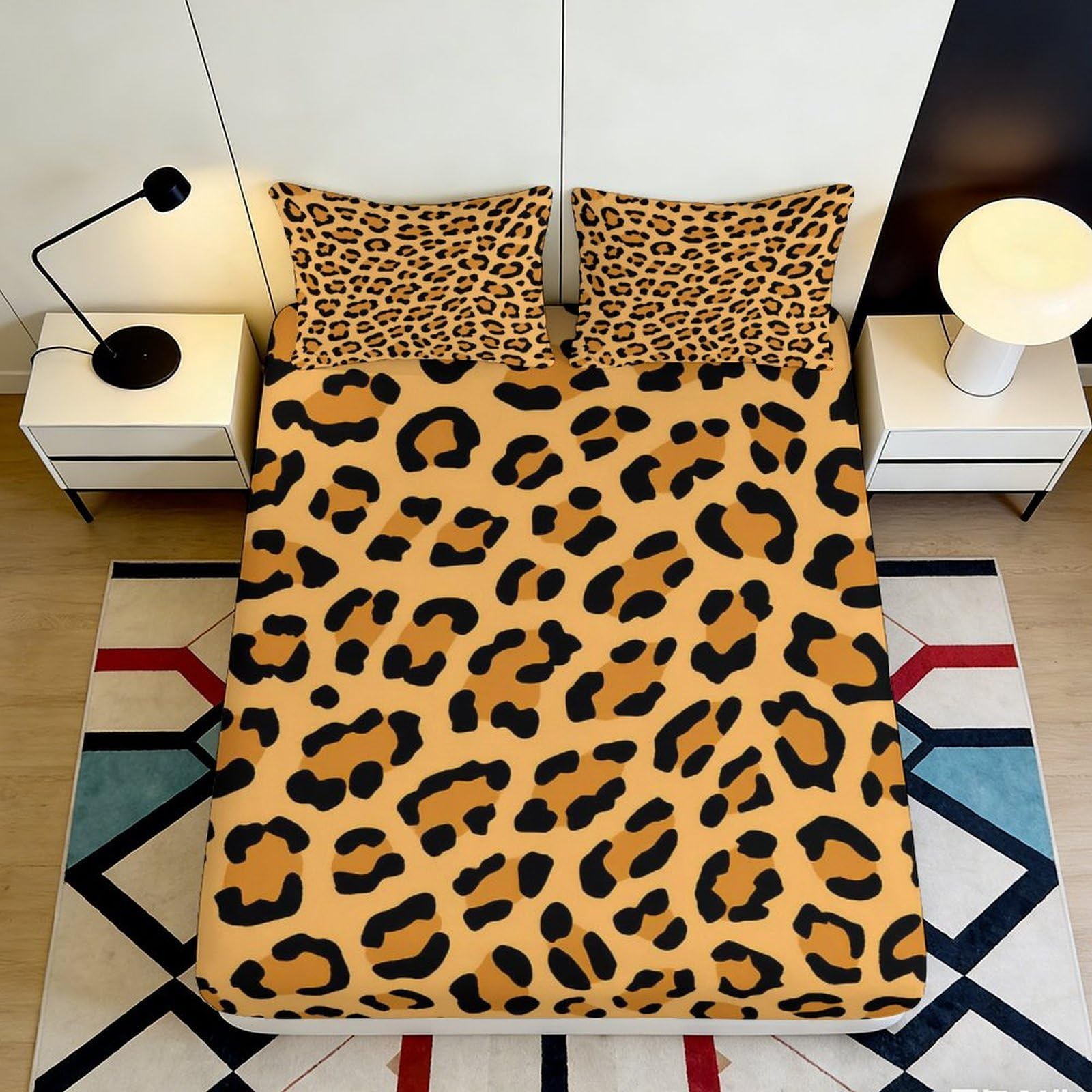 Jqzkxnhpbr Style-1 3D Printed Leopard Pattern Fitted Sheet Microfiber Soft Animal Spots Bed Cover For Bedroom Dorm Decoration 90X200x25cm