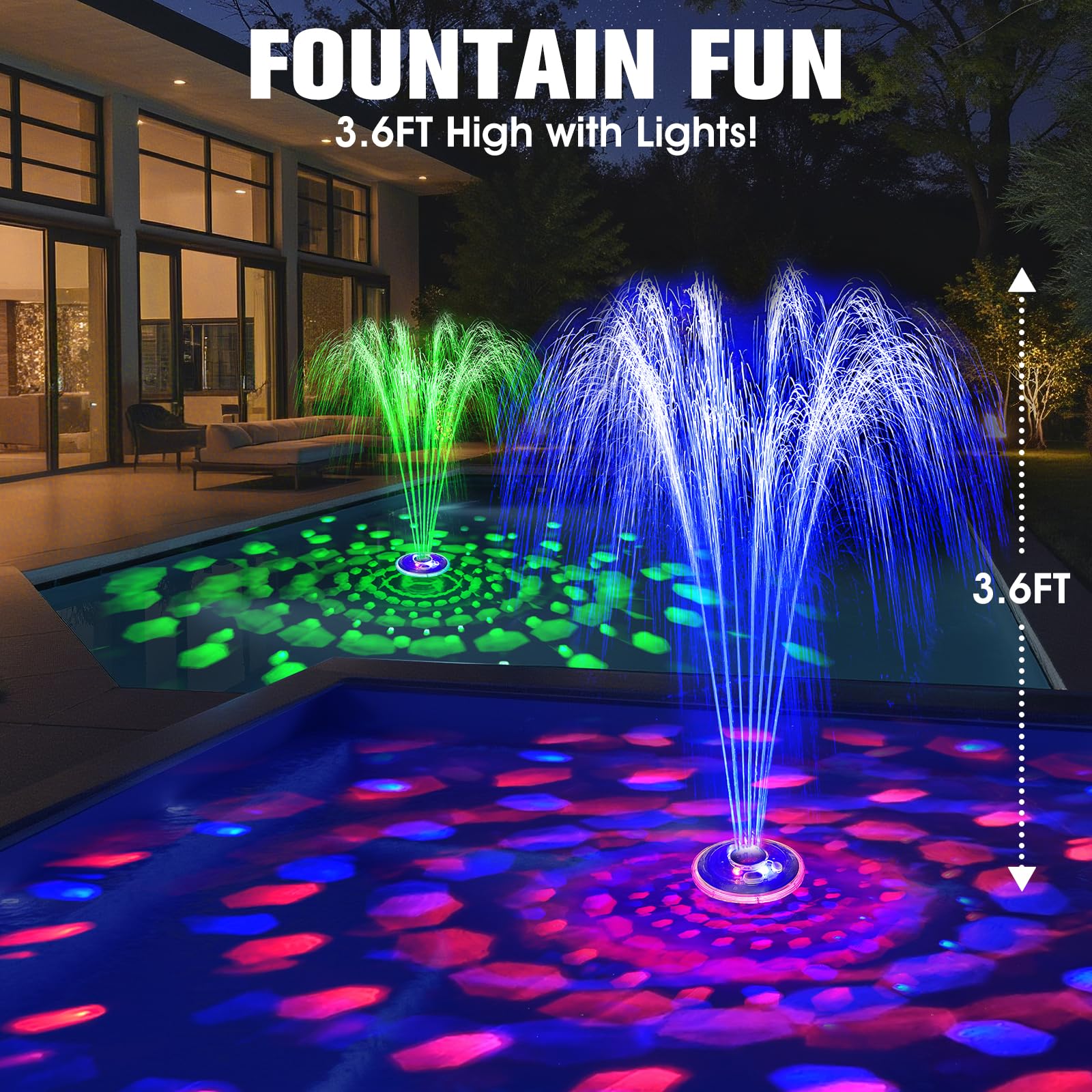 Fontana per piscina aggiornata, fontana galleggiante con luci, fontane d'acqua fuori terra con ancoraggio, fontane per piscina interrata - 1 pezzo
