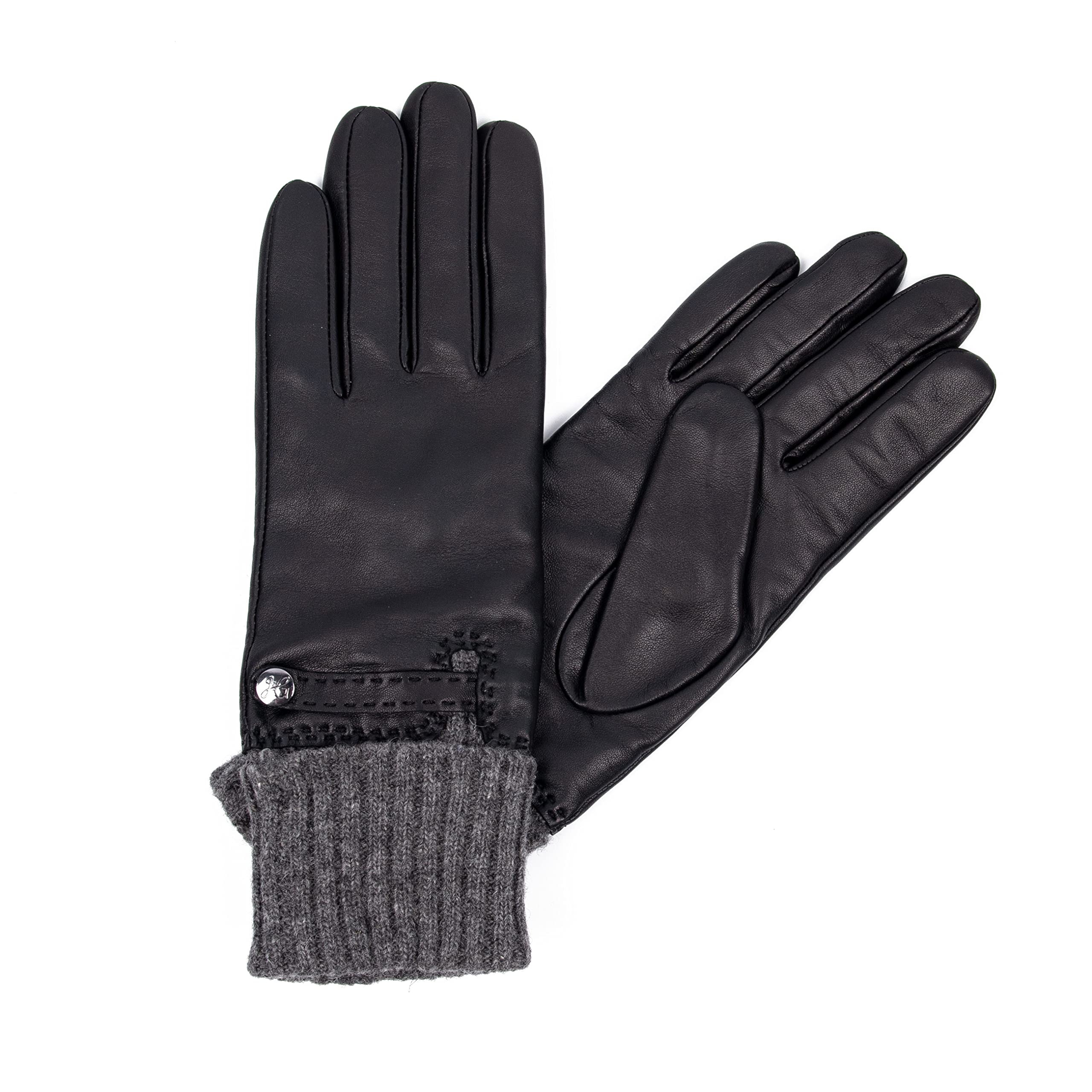 STELLA New Edition - Guantes de piel para mujer con capucha de punto largo y cálido, capaces de pantalla táctil, suave piel de cordero extra cálido y elegante
