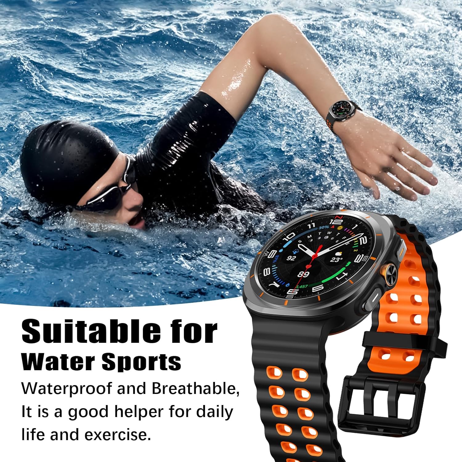Sport Silicone Bands Compatible for Samsung Galaxy Watch Ultra 47mm (2025/2024), Breathable Wristband Waterproof Replacement Soft Silicone Strap for Men Women