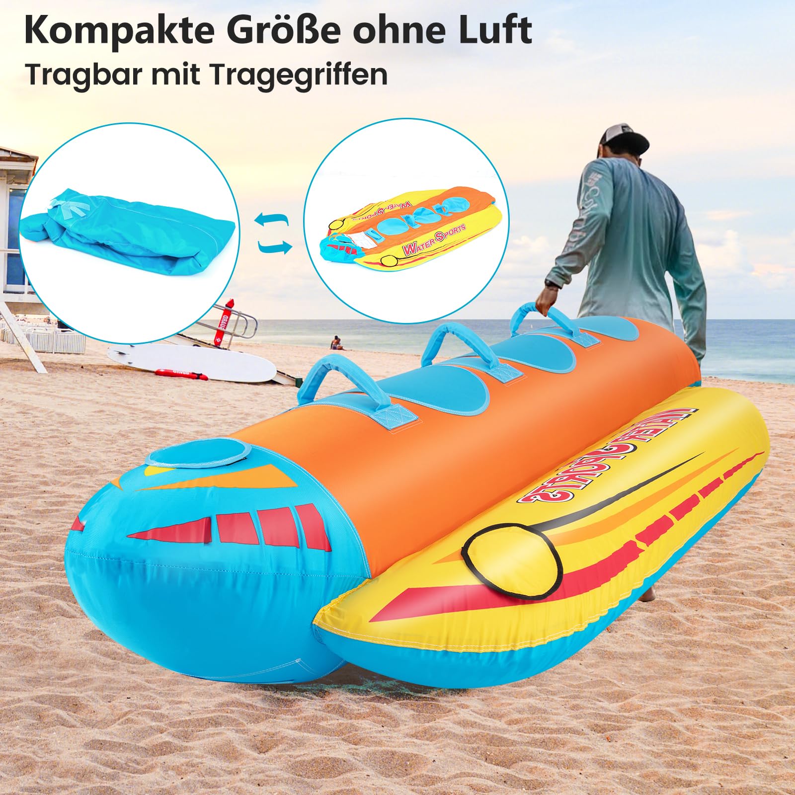 GYMAX Tubo Inflable para Bote de 1-3 Personas con Capacidad de 231 kg con Cubierta Completa de Nylon, Remolcable con Asas de Fácil Agarre y Almohadillas EVA, para Jóvenes y Adultos