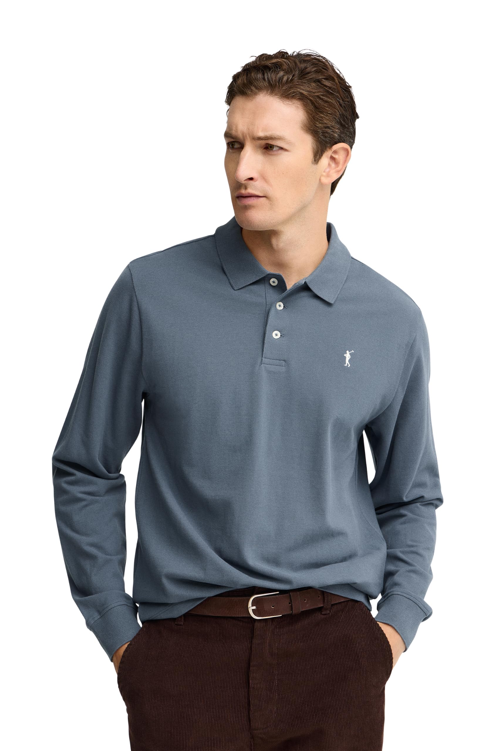 Polo Club Polo Elegante Uomo Manica Lunga Ricamo con Logo - 100% Cotone -