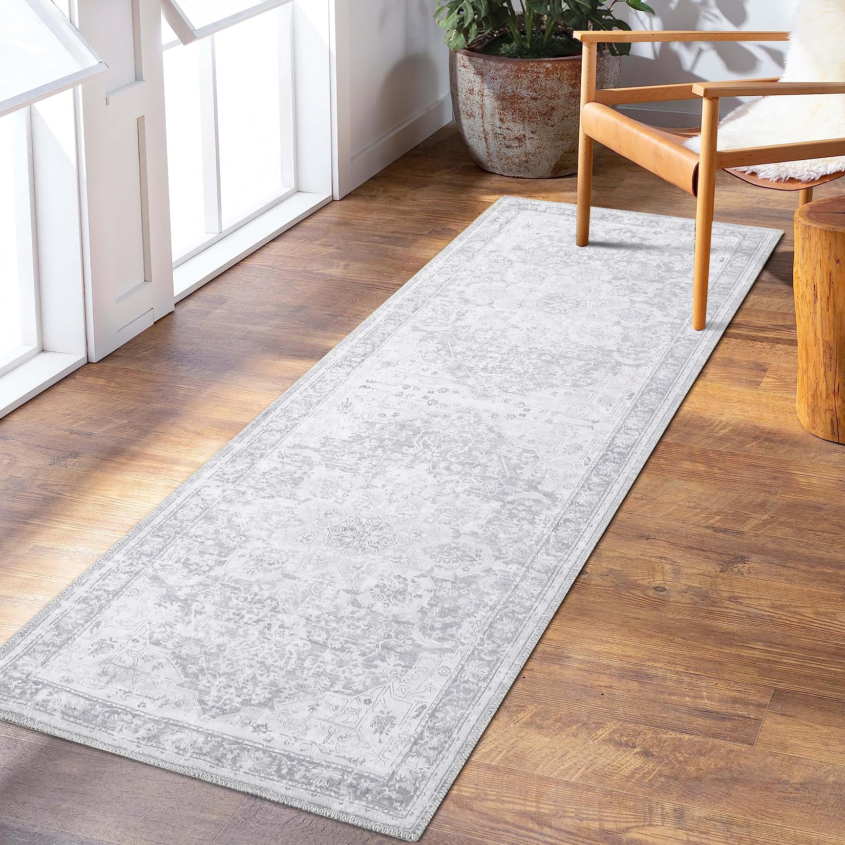 Vintage Läufer 5x150 Cm, Grau – Rutschfeste, Waschbare Böhmermatte Für Küche, Flur & Schlafzimmer