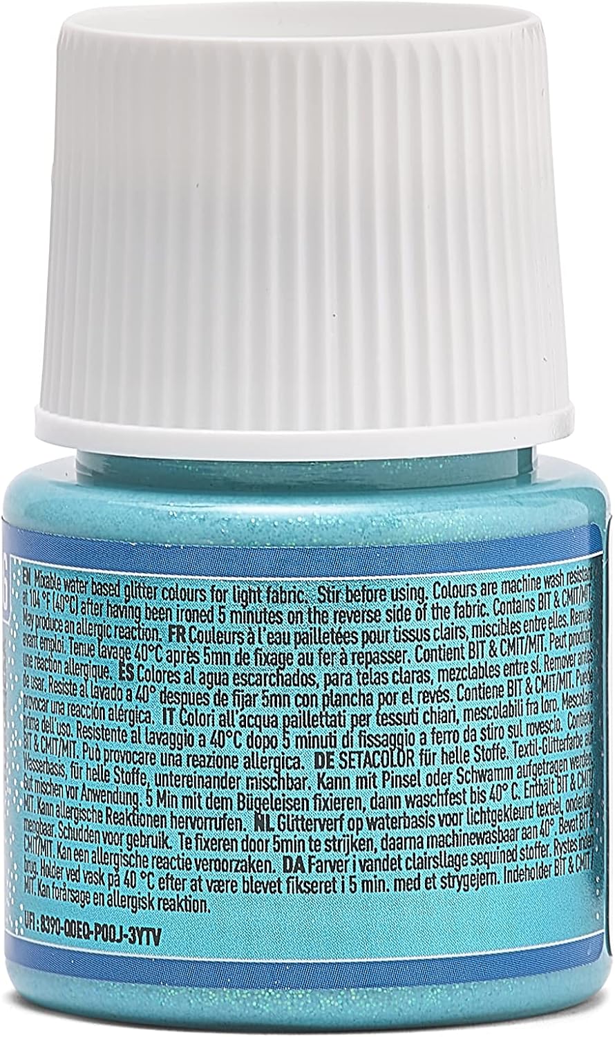 Pebeo 329206 Light Fabrics Glitter Setacolor Fabric Paint, 45ml, Turquoise
