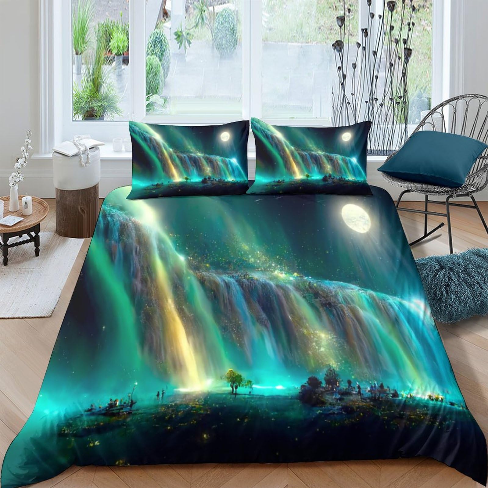 Rodths Housse de Couette 200x200 Aurores Boréales Psychédéliques Parure de Lit 2 Personnes avec Fermeture Éclair, 2 Taies d'oreiller 65x65 cm, Linge de Lit Microfibre Douce