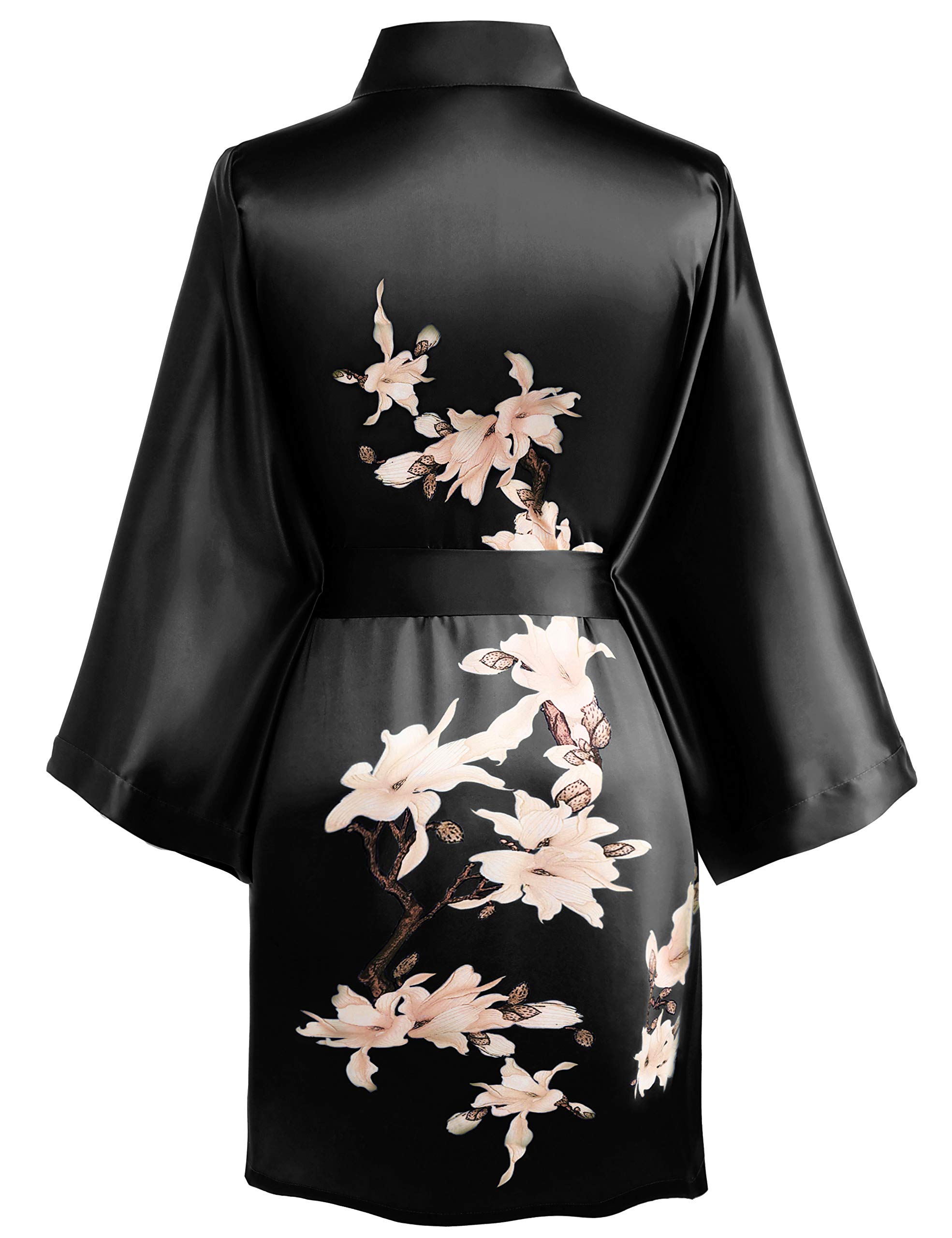 BABEYOND Robe de Chambre Kimono Courte en Satin avec Motif Floral (Taille Unique)