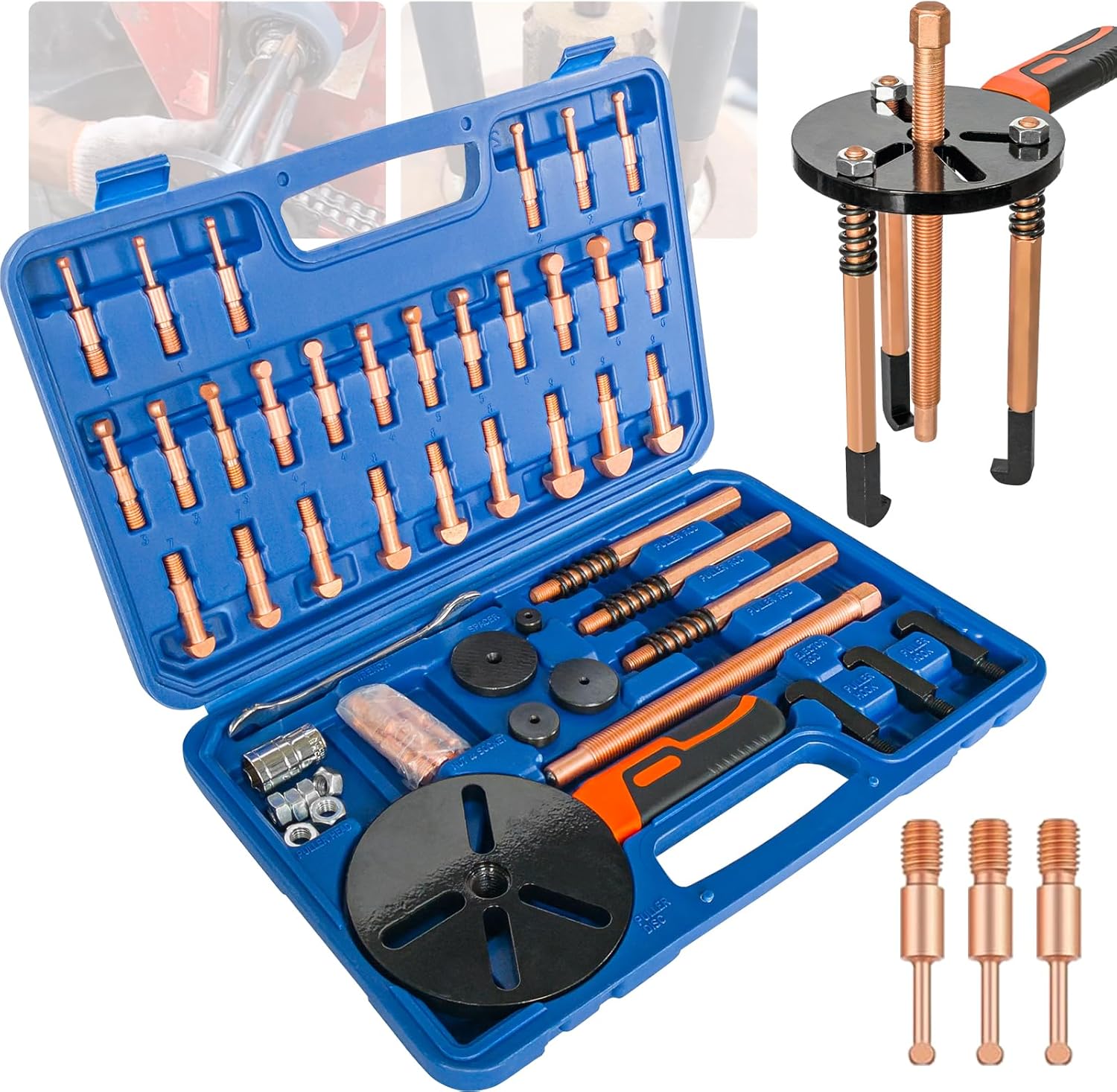 55-in-1 Bearing Puller Kit, Inner Hole Three-Jaw Puller for Cars, Motorcycles, Agricultural Machinery, Switchable 2-Mode Blind Hole Bearing Puller & Separator Set, Blue Storage Case