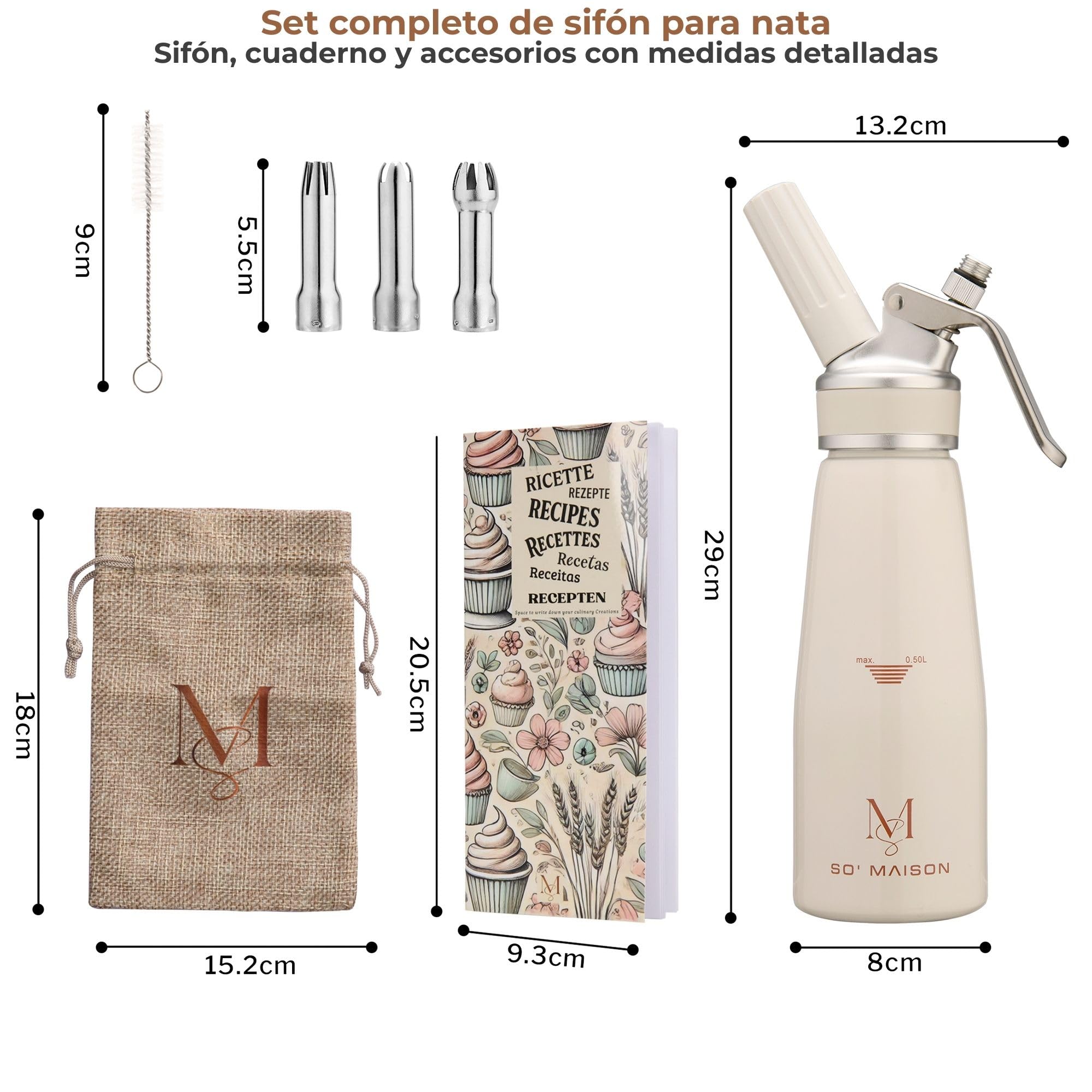 SO’Maison Sifón de Cocina Profesional 500 ml – Chantilly y Nata para Montar, Espumas Dulces y Saladas – Diseño Vintage Elegante