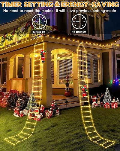 Miniatura 3 de 338 luces LED de Navidad para interiores y exteriores, 9.8 pies, luces decorativas de escalera de Navidad con Papá Noel, 8 modos de luz impermeable