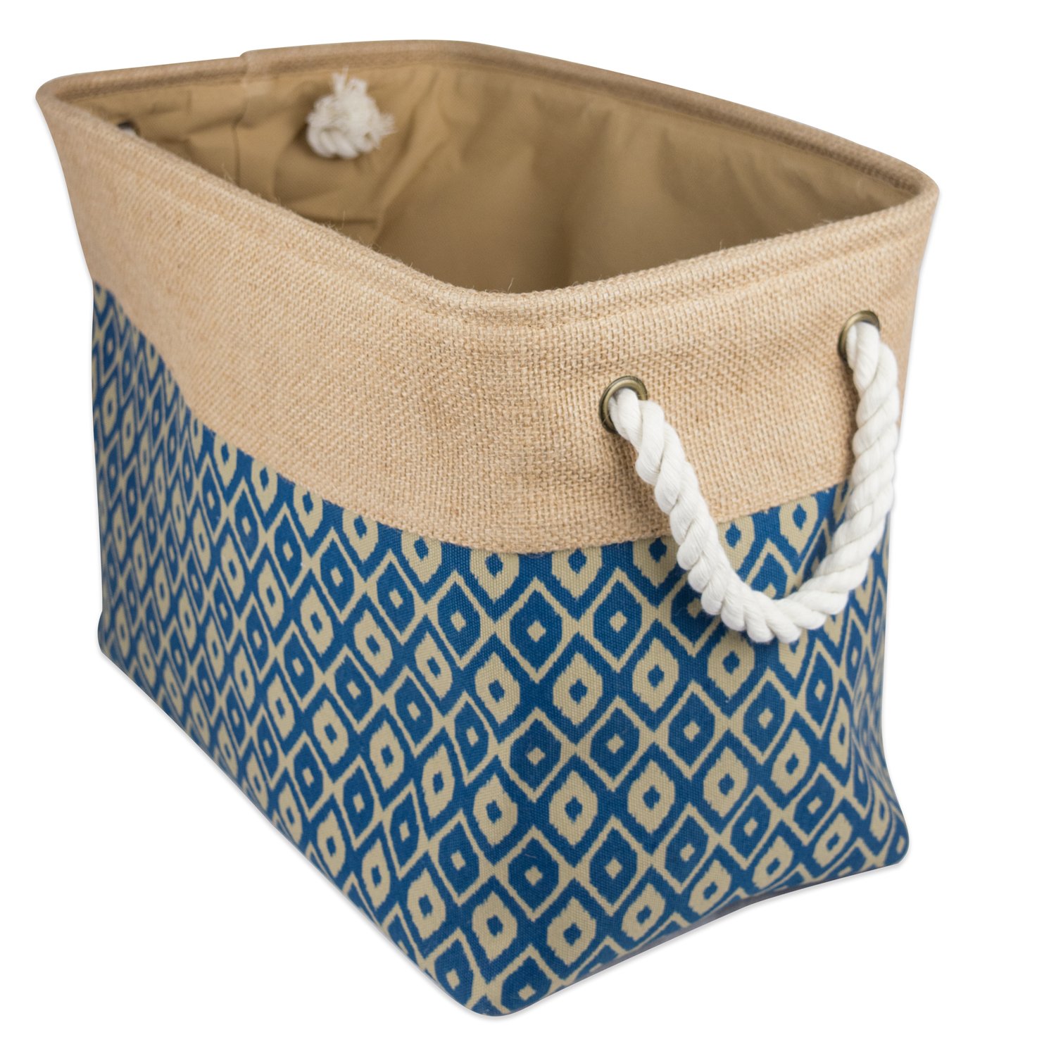 DII CAMZ36061 Collapsible Burlap Ikat Storage Bin, Large, Blue