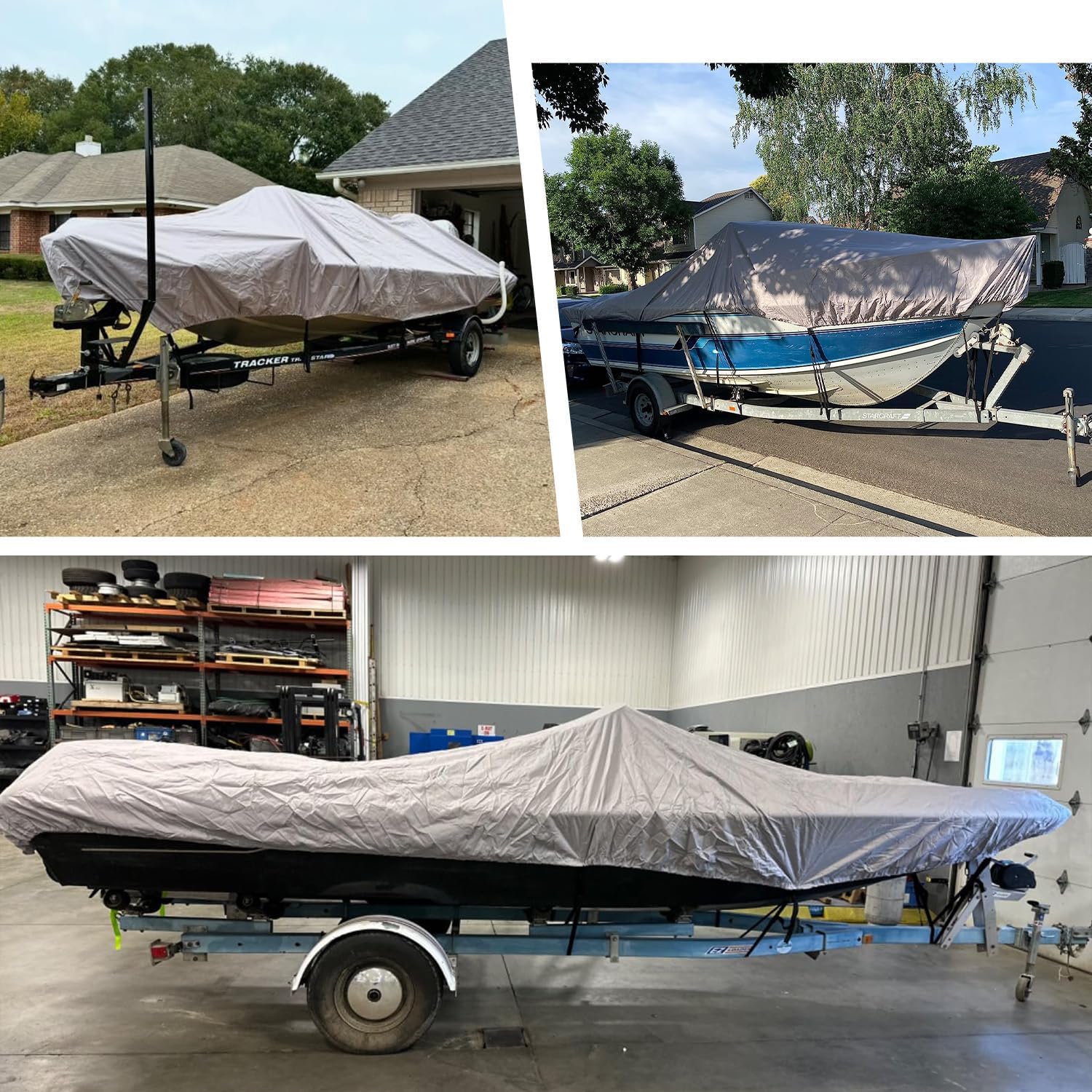 Heavy Duty 17-19ft Boat Cover, UV Resistant & Waterproof, 17' 18' 19' Foot Cover for Bass Boat, Tri-Hull, V-Hull, Runabout, Fish & Ski Boat, Silver