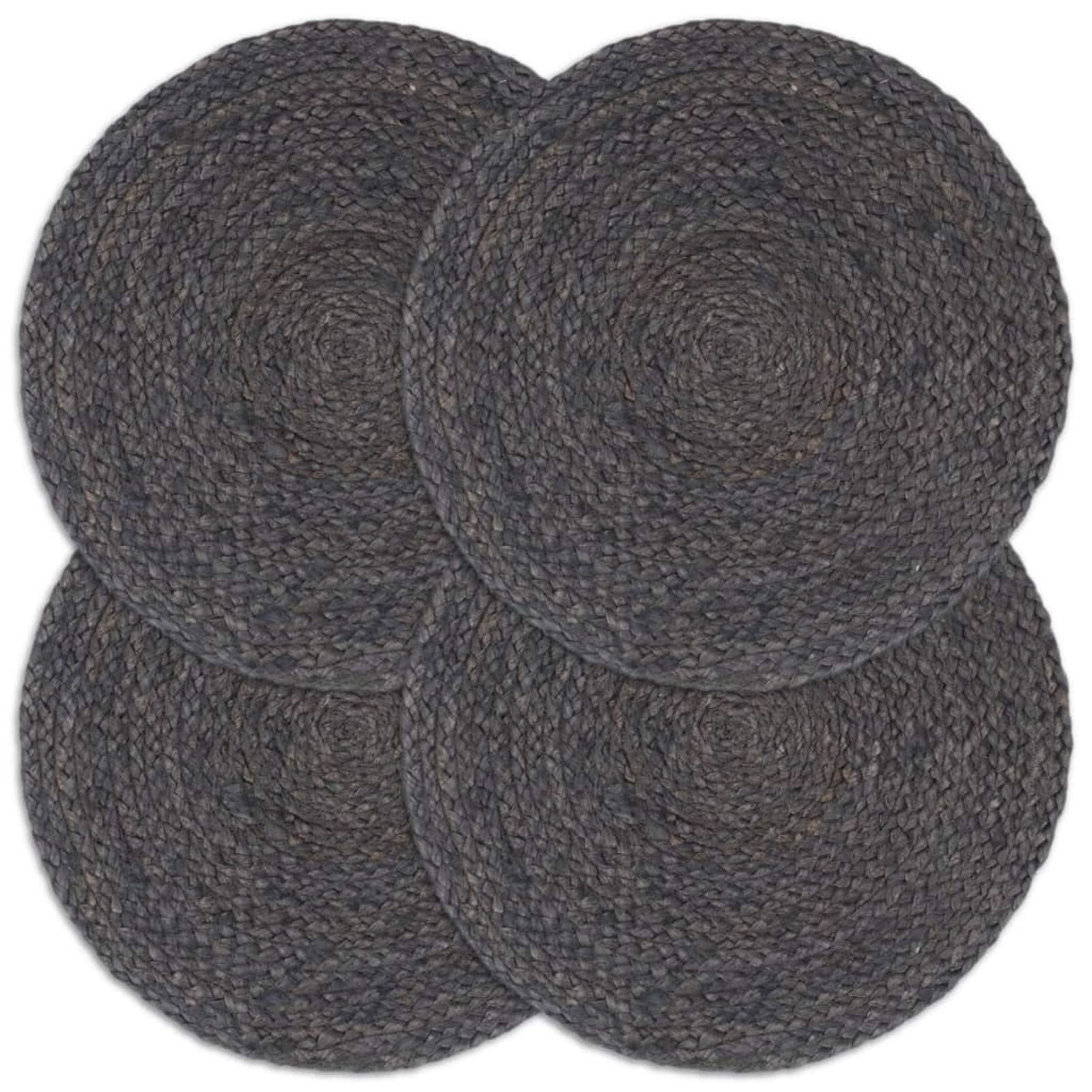 Tidyard Napperon Rond Set de Table 4 pcs Gris Foncé Plain 38 cm Jute