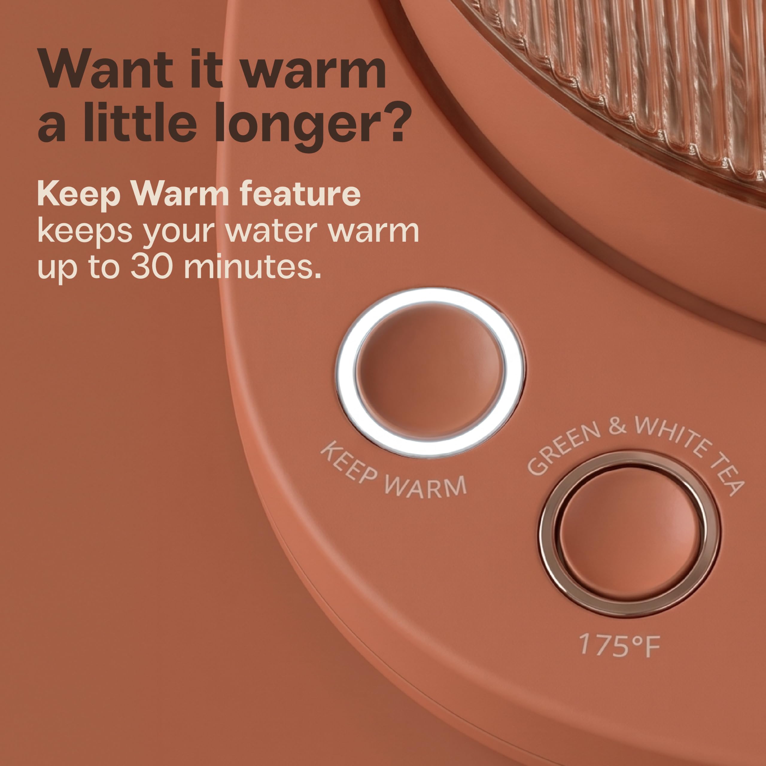 Viante Nina Electric Tea Kettle with Infuser, No Plastic In Contact With Water, 1.5L Borosilicate Glass, 304 Stainless Steel, 4 Temp Presets, Keep Warm, Cordless, Auto Shut-Off, Terracotta