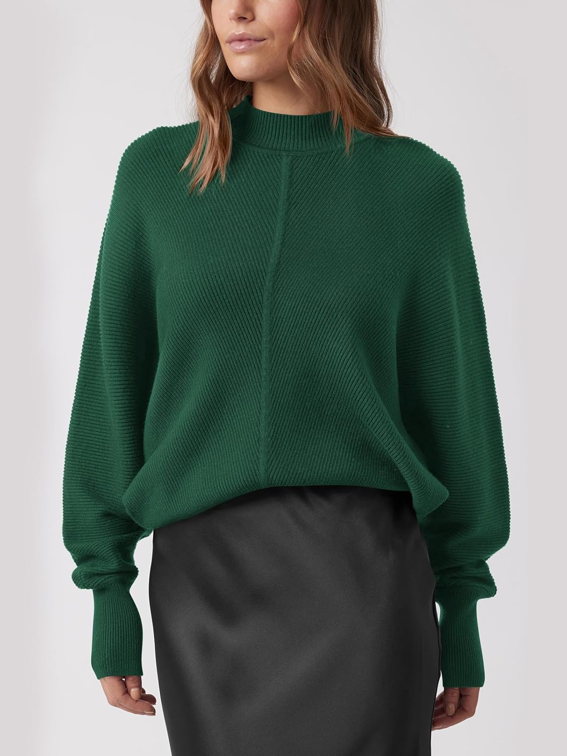 PRETTYGARDEN Fall Fashion 2024 Oversized Mock Neck Long Sleeve Batwing Sweaters for Women Casual Loose Ribbed Knit Tops - Image 2