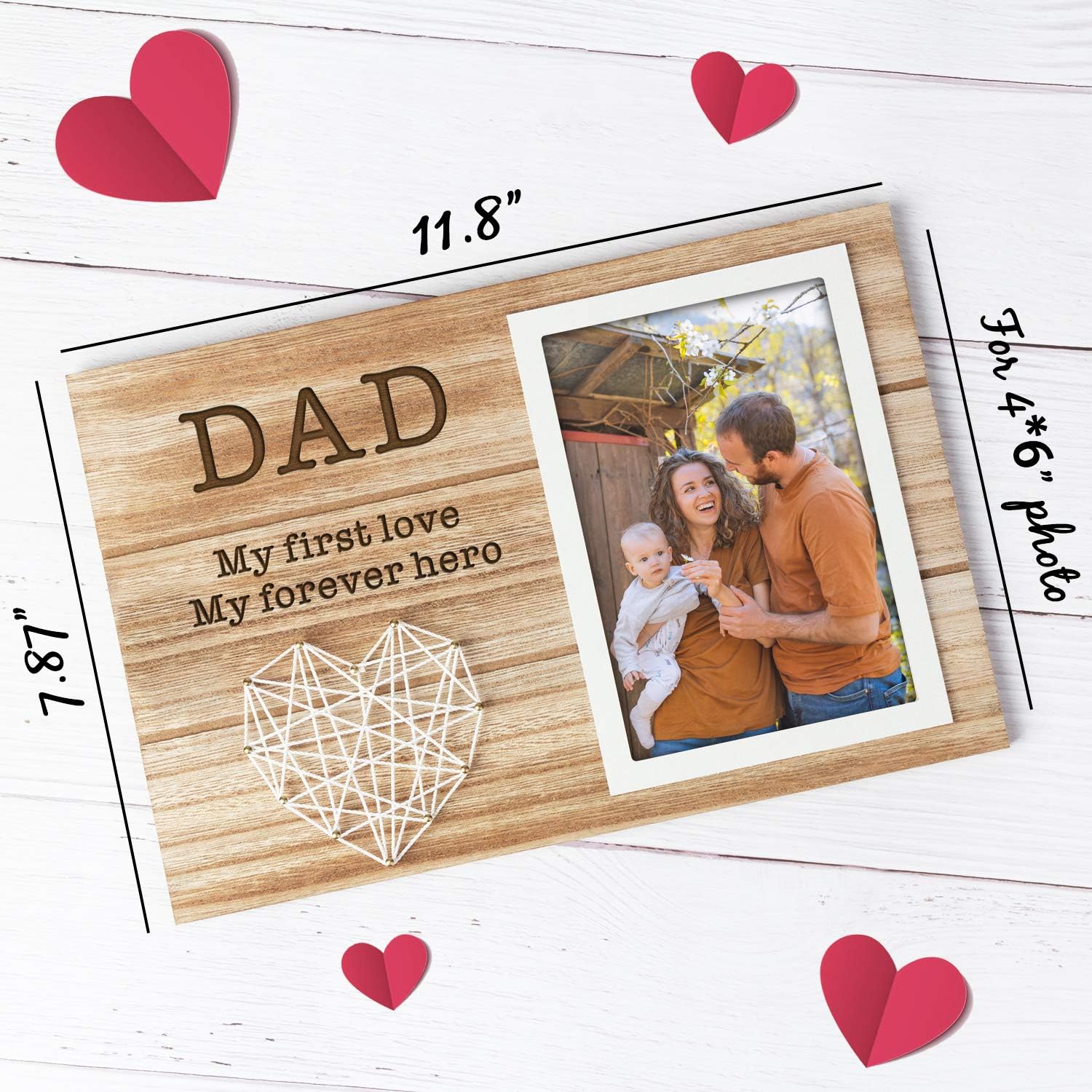 Personalized Wood Picture Frame Photo Fathers Day Personalized Gifts for Dad from Daughter Son Cute Engraved Wooden Frame Fits 4x6 Picture Plaque Keepsake to Daddy Gift Photo Holder - Image 2