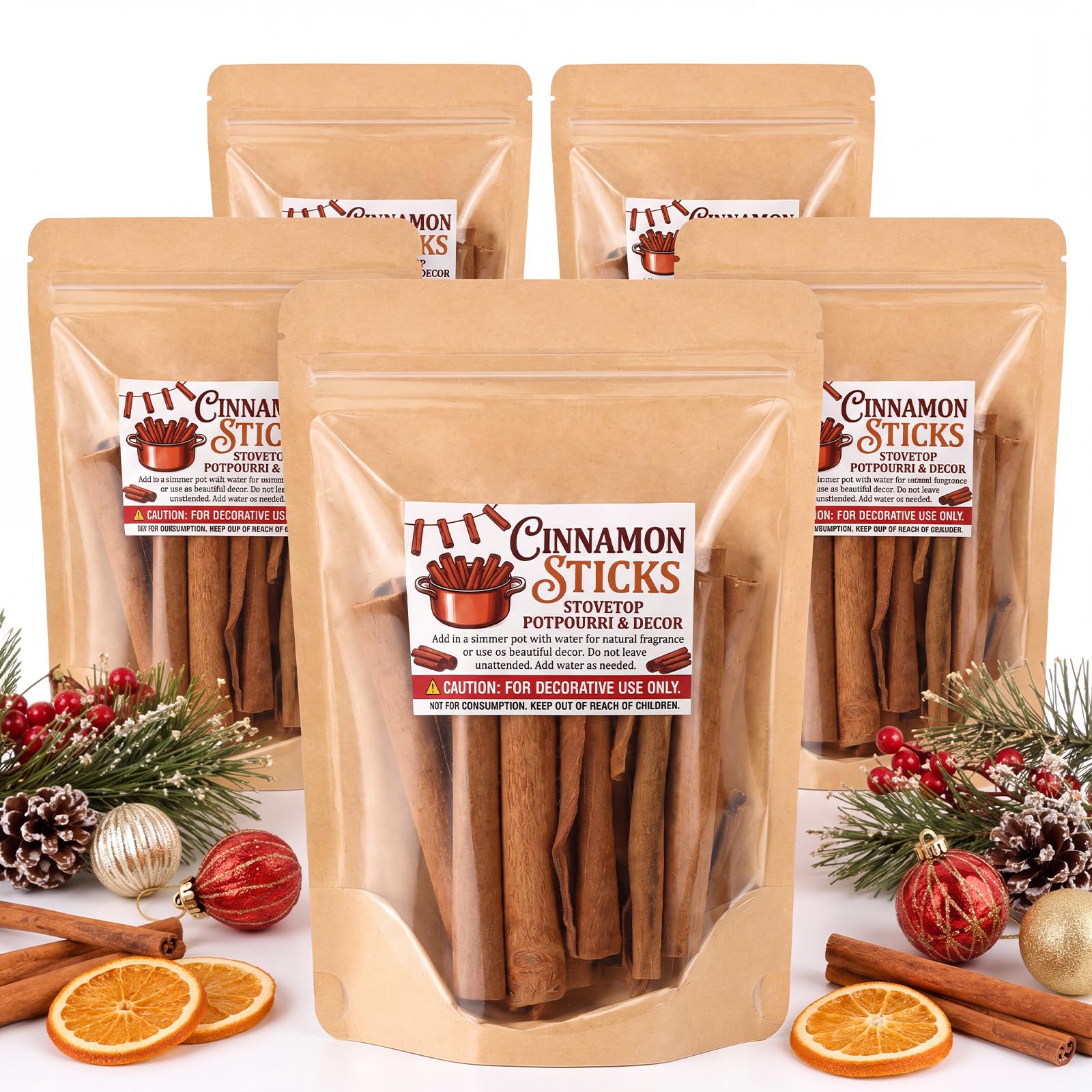 Lot de 6 pots pourris de Noël 480 g, bâtons de cannelle | Botaniques séchées sur la cuisinière avec autocollants, mélanges de pot-pourri d'épices non toxiques