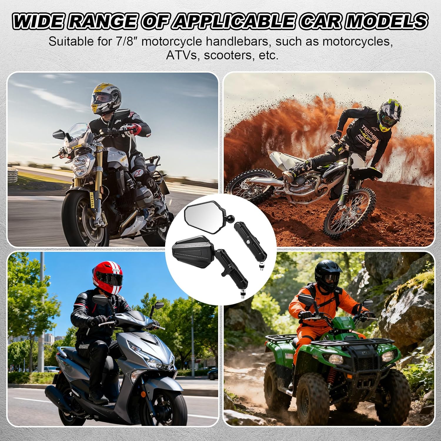 Nifeida Adventure Motorcycle Mirrors, 8/10MM Screw Easy to Install Universal Rearview Mirrors Foldable 180 Degrees Compatible with Scooter ATV Dirt Bike and More