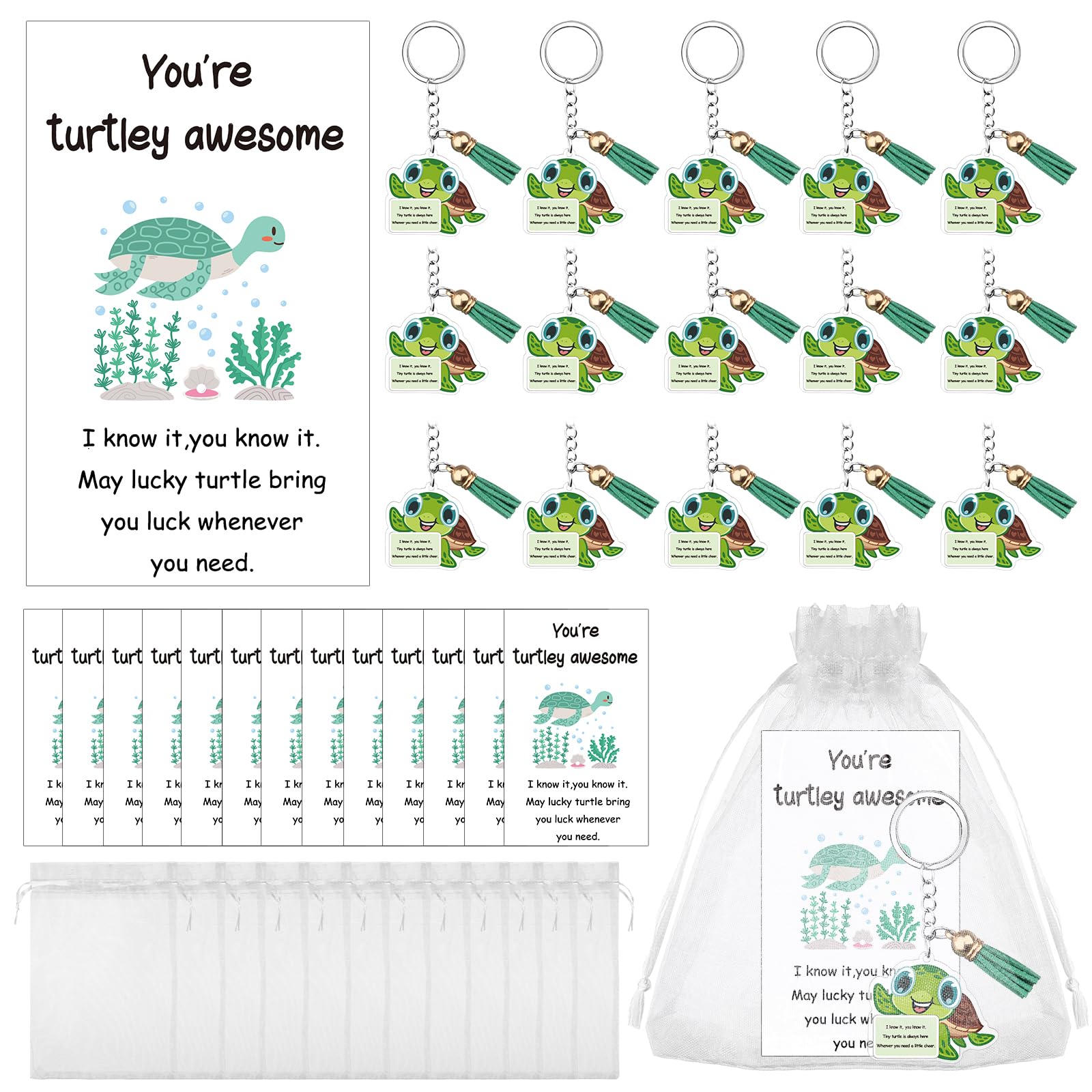 20 Sets Employee Appreciation Gifts Turtley Positive Keychains You're Turtley Awesome Cards Bags Emotional Support Employee Appreciation Gift for Office Coworker Teacher Volunteer Nurse