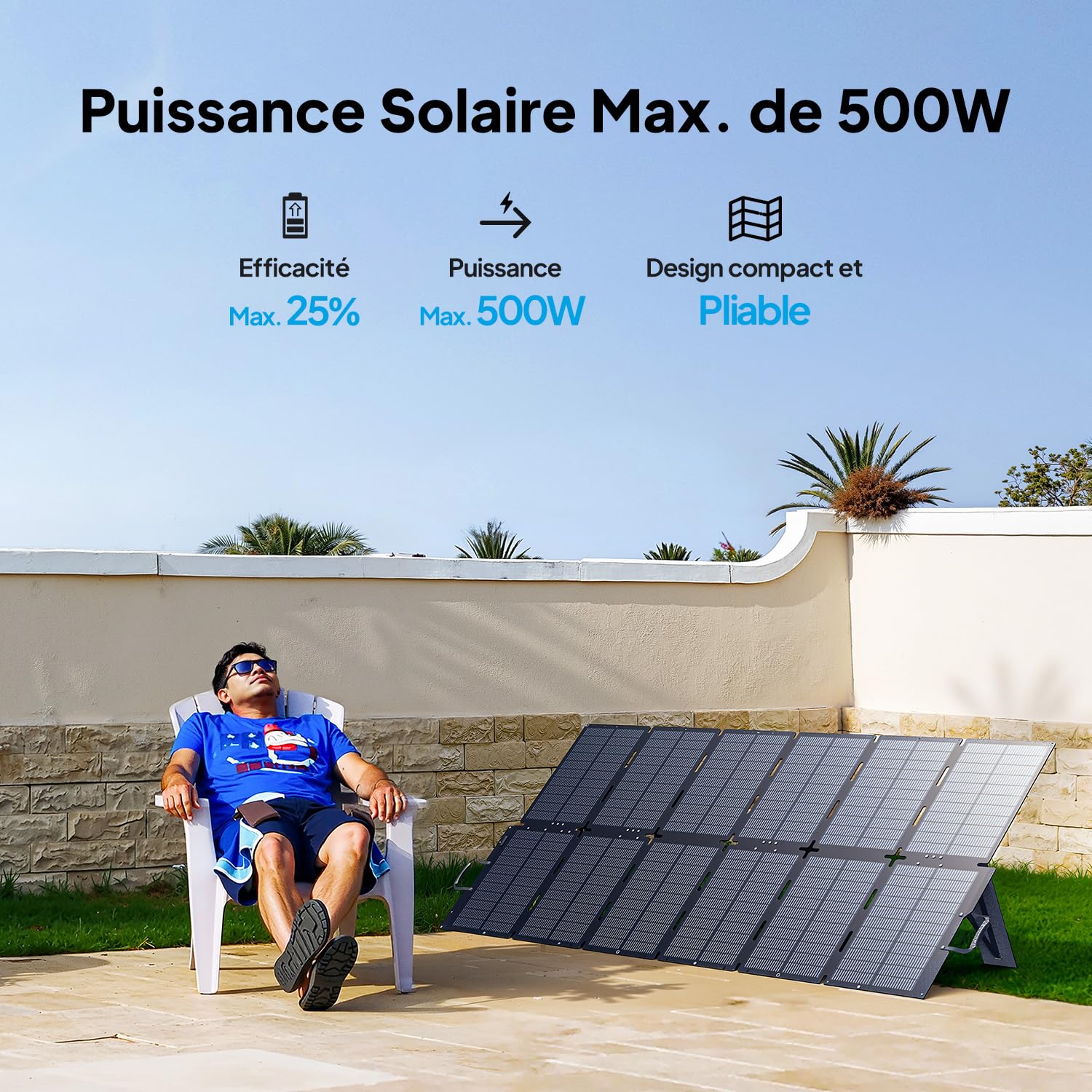 BLUETTI SORA 500 Panneau Solaire Portable, 500W Max, 25% d'Efficacité, IP67 Étanche, pour Camping, Randonnée, Urgences
