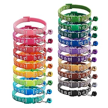 Pups&Pets Cat Collars Set of 3 with Bell,Kitten and Small Dogs Soft Adjustable Collar Safe,Solid and Protection Breakaway for Cats and Puppies, Cute Kitty Neckband with Paw Print- (Multicolor)