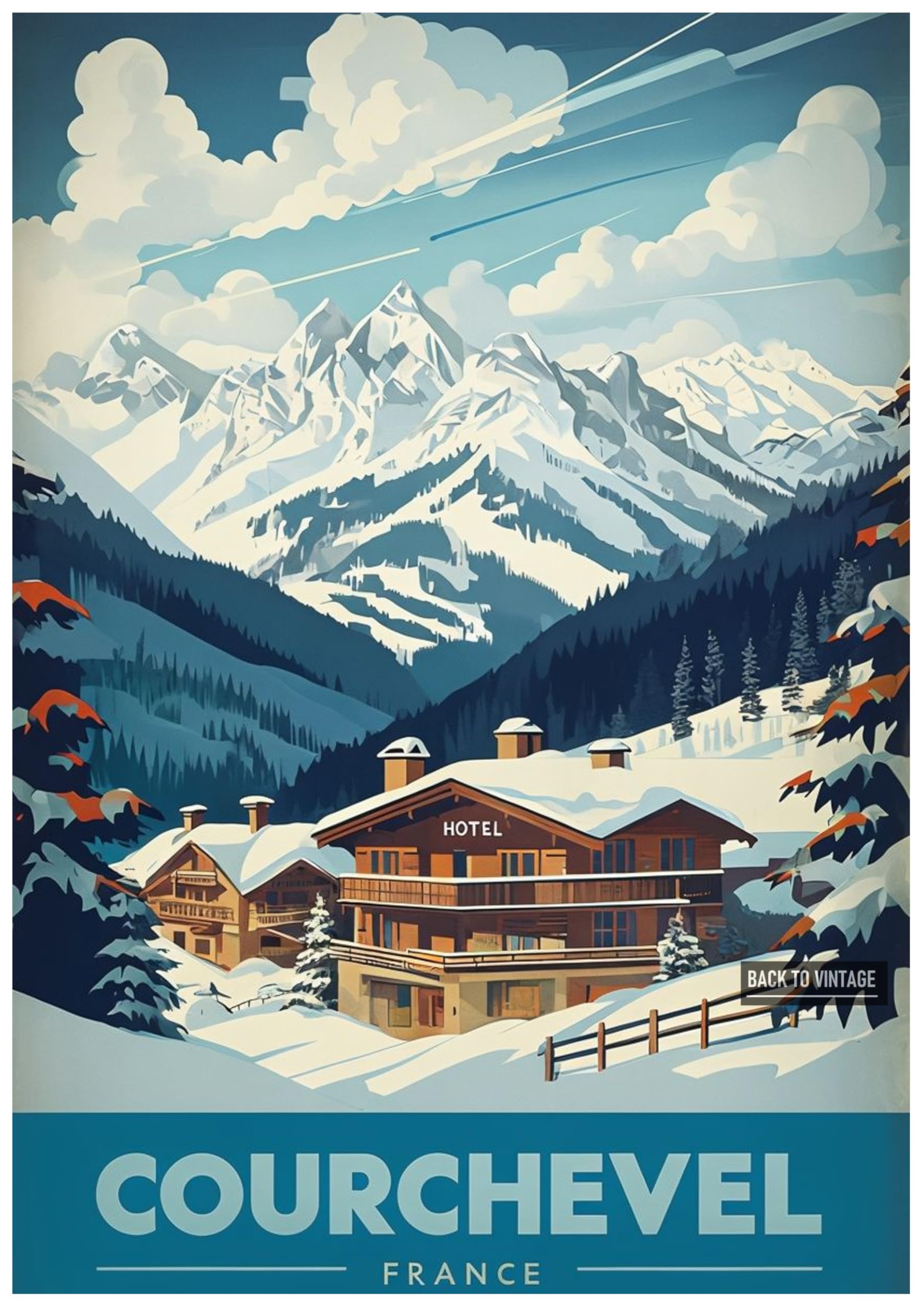 COURCHEVEL - Vintage Ski Resort Poster A4 Size Retro Winter Sports Wall Art Alpine Mountains Snow Landscape Home Decor for Ski Lovers