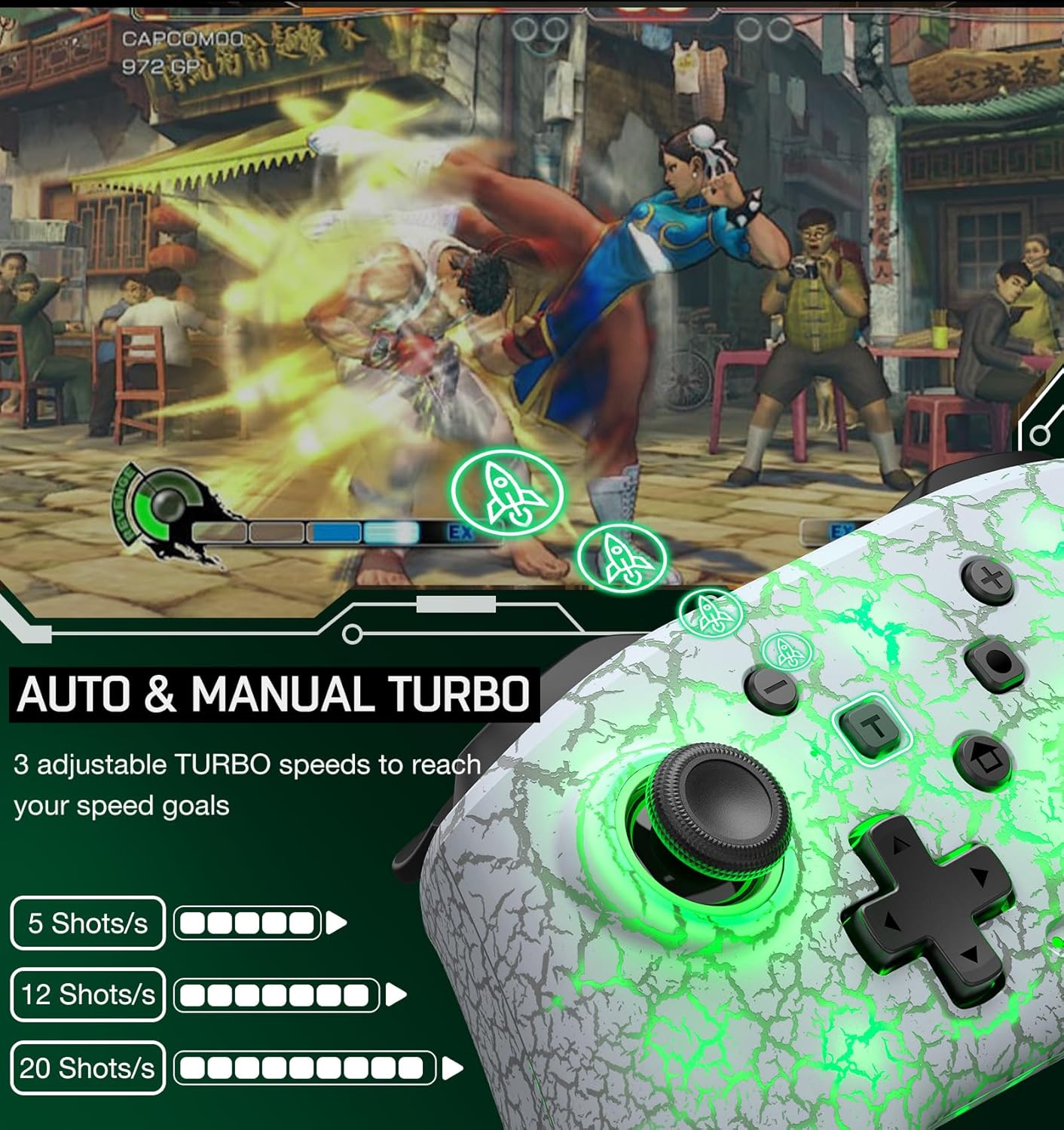 ELISWEEN Wireless Controller demonstrating Turbo function with speed settings