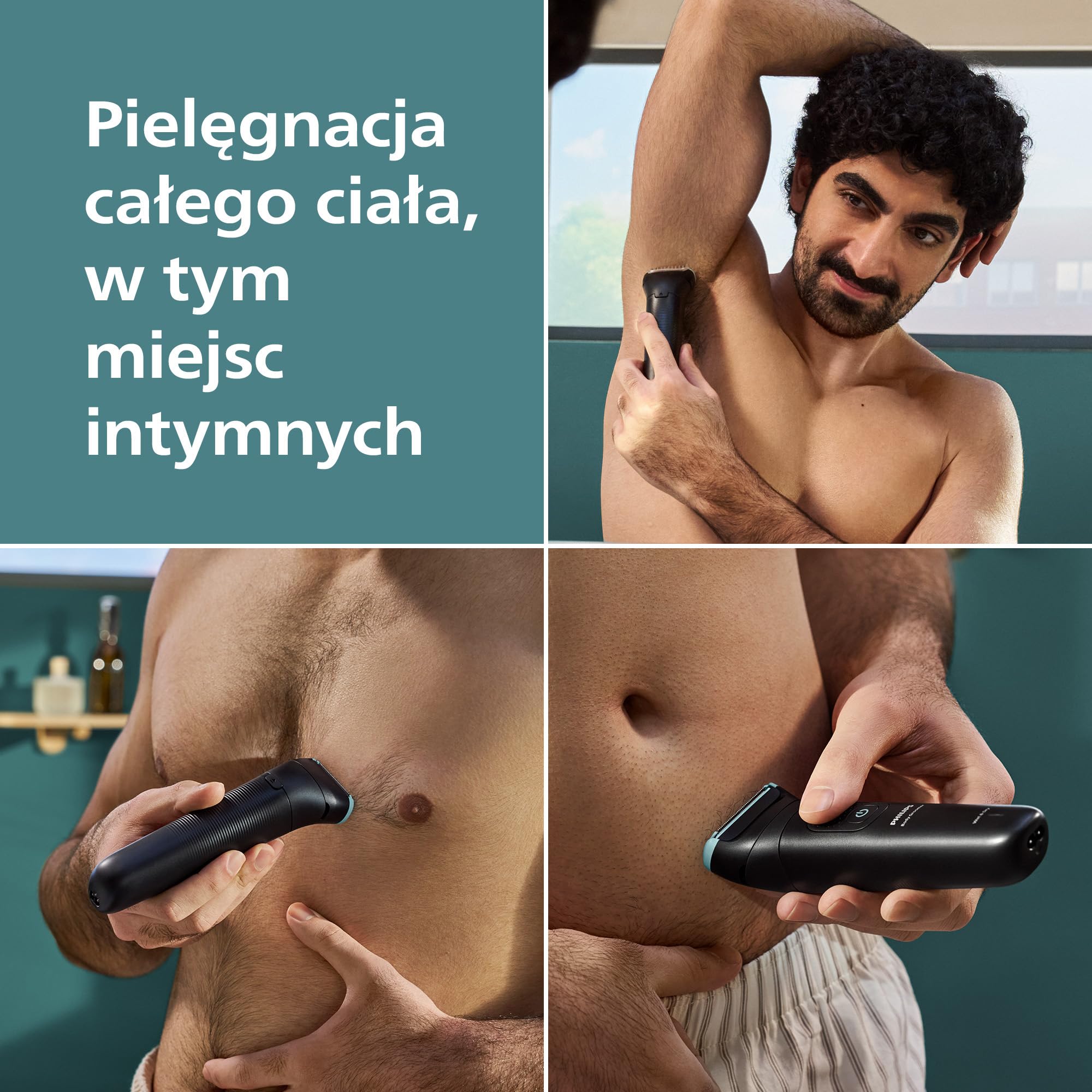 Philips Body Groomer Seria 5000 – trymer do ciała dla mężczyzn Triple Protect, Zapewnia golenie okolic intymnych, Trymer jest w pełni wodoodporny, a jego czas działania wynosi 100 minut; BG5485/30