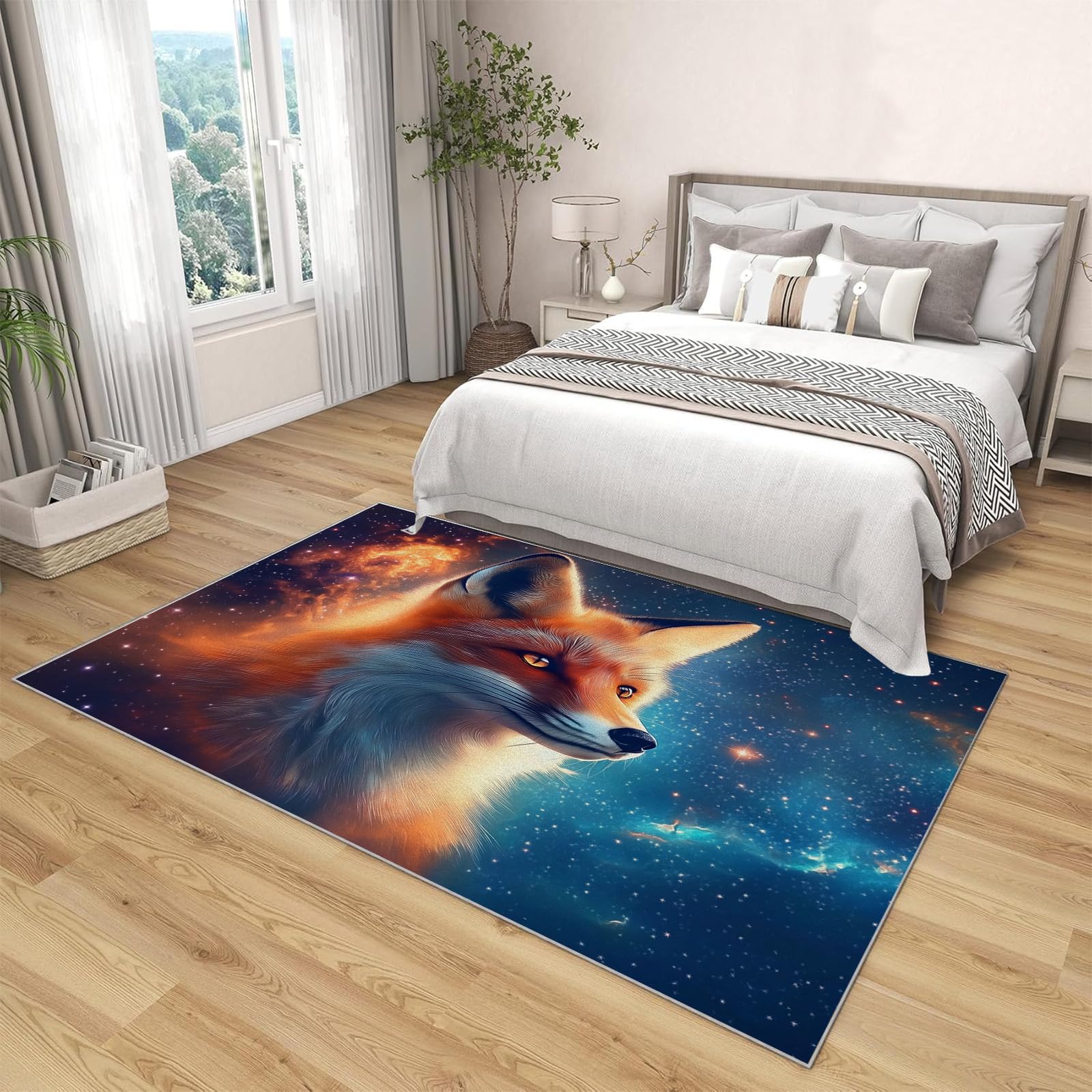 Galassia Della Volpe Tappeti Soggiorno Camera Da Letto – Animali Fantastici Tappeti Antiscivolo – Moderno Morbido Pelo Corto Peluche 120X180Cm Tappeto - Non Perde Pelo Facile Pulire