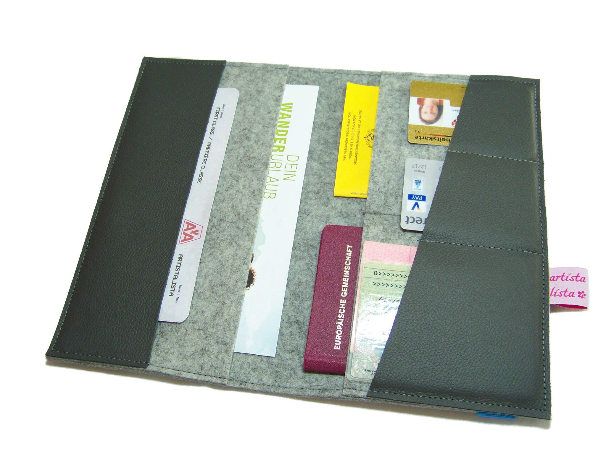 Reiseorganizer Reiseetui Dokumententasche Wollfilz Filz Leder für Reisedokumente