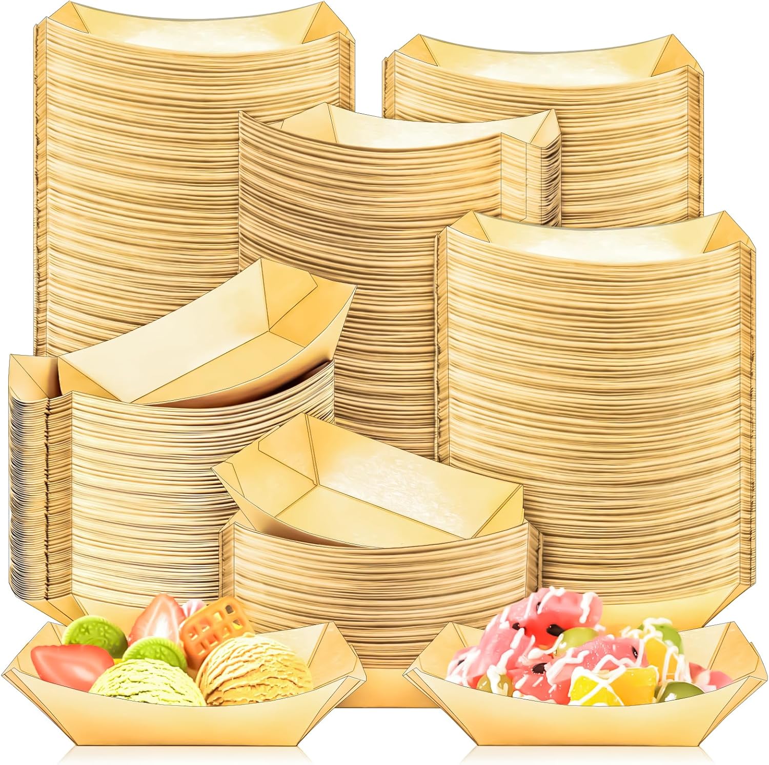 MotBach 350 Pack 1Lb Paper Food Boat Trays Disposable Paper Boat Plates Containers, Kraft Food Serving Trays Boats Baskets Bowls for Snack Fries Popcorn BBQ Hot Dog Sandwich Burger Dessert Taco Nacho
