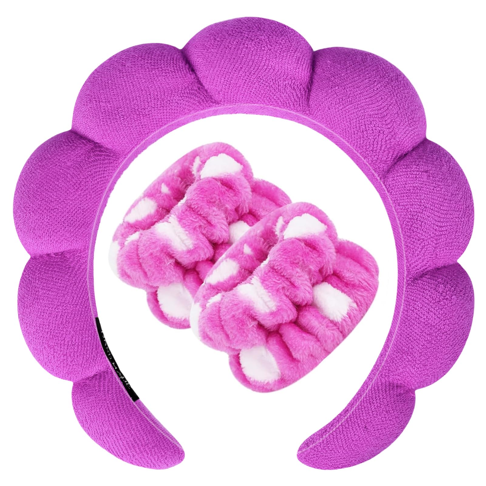 Zkptops Spa Headband for Washing Face Wristband Set Sponge Makeup Skincare Terry Cloth Bubble Soft Get Ready Hairband for Women Girl Puffy Padded