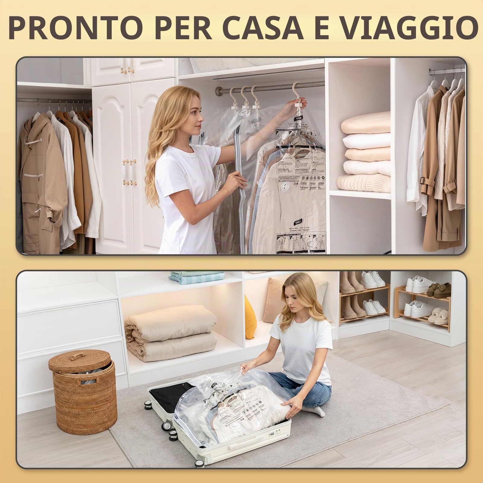 TAILI Sacchetti Sottovuoto Vestiti Appendere Buste Sottovuoto,6 Jumbo | Buste Sottovuoto Vestiti Sacchetti con Gancio per Abiti, Conservazione di Giacche - Sacchetti Sottovuoto Salvaspazio Viaggi
