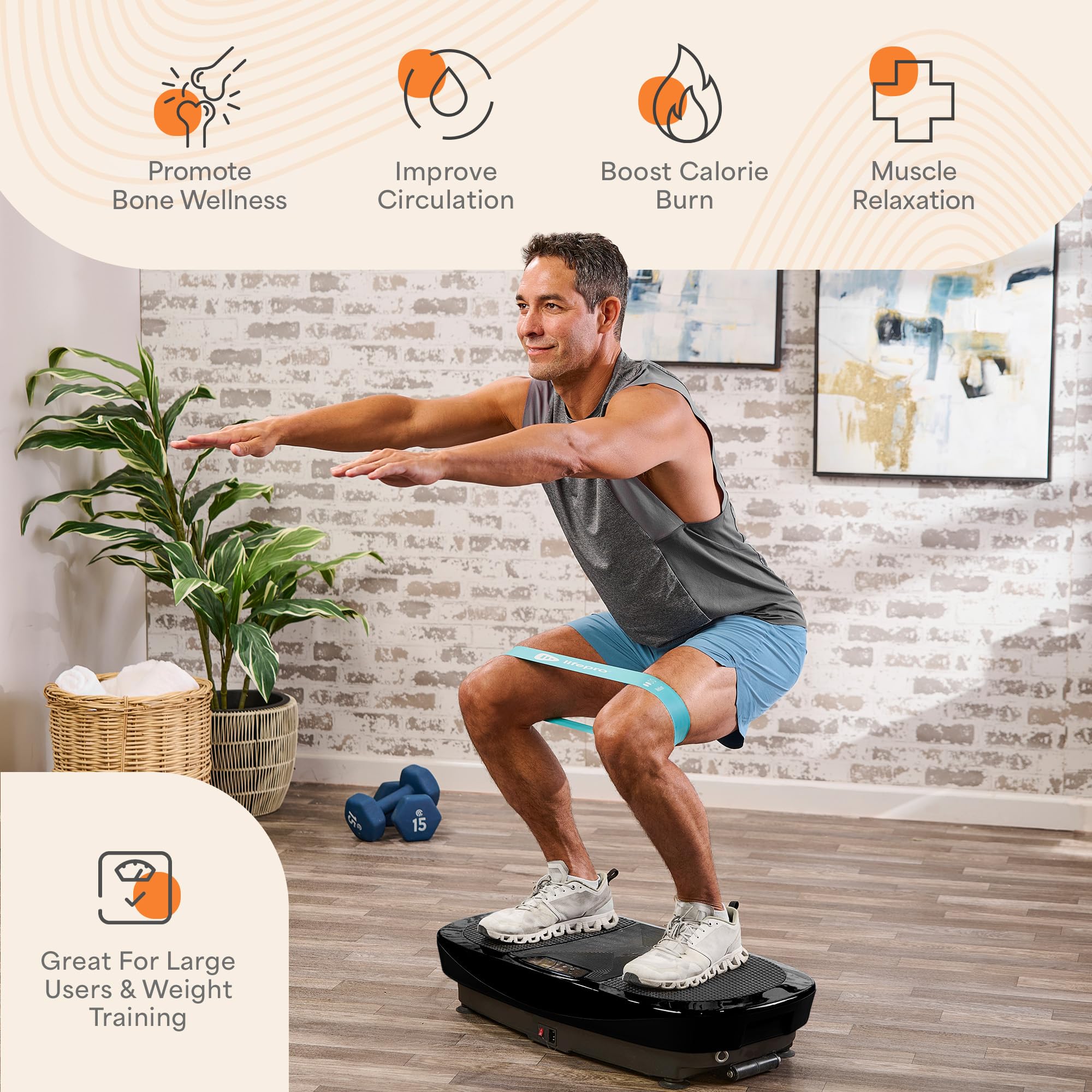 LifePro Rumblex Max 4D Vibration Plate Exercise Machine | Piastra vibrante per esercizi con bande di resistenza per fitness, recupero e allenamento a casa
