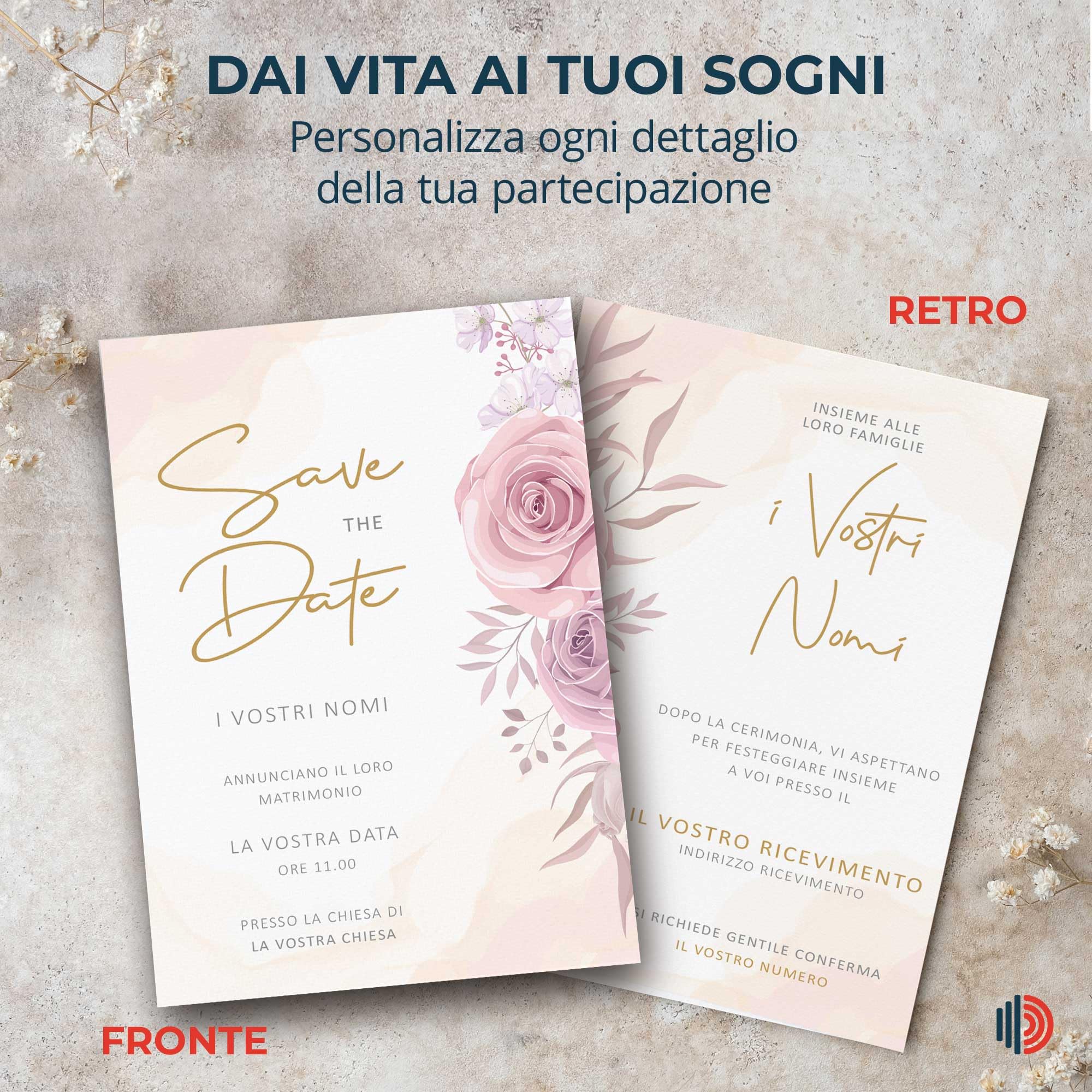 Partecipazioni Matrimonio Personalizzate 8pz Stampa inclusa - Inviti Matrimonio Personalizzabili in Carta Martellata Alta Qualità 200gr - 16x11,5cm - Essential WI-10 EchoPrint