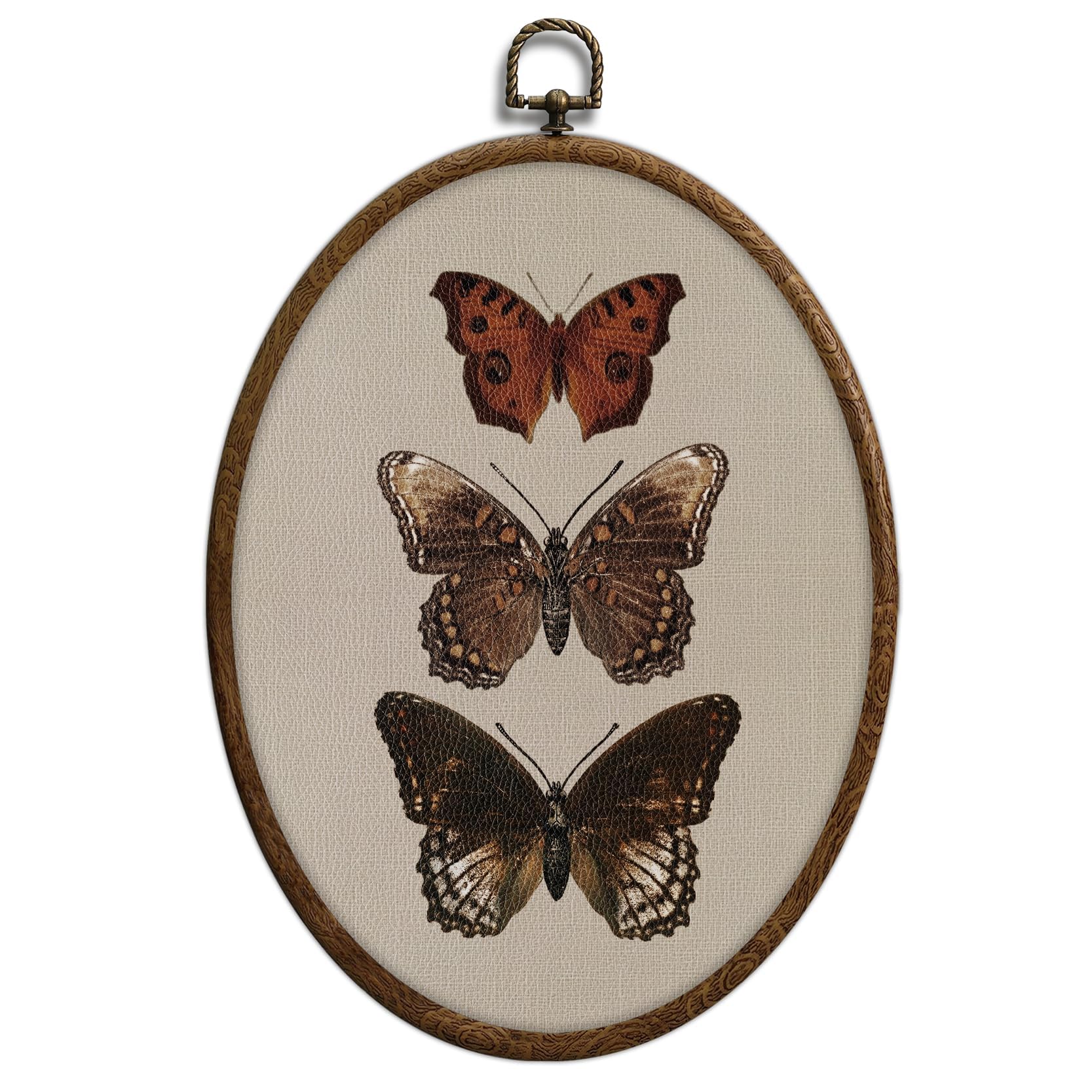Vintage Butterfly Oval Wall Art Neutral Antique Butterfly Sketch Oval Framed Wall Art Waterproof Cottage Core Home Decor