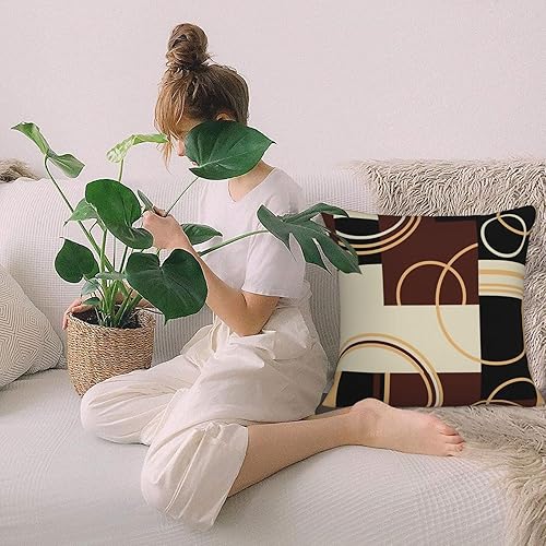 Miniatura 7 de Fundas de almohada geométricas modernas de 18 x 18 pulgadas, fundas de cojín de rayas marrones y negras para apoyo lumbar, fundas de almohada retro