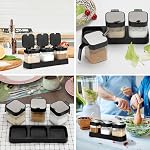 Mlici Condiment Jar Spice Container Set of 3 with Lids & Spoons, 255ml Clear Glass Condiment Canisters Pots Seasoning Box, Salt Container Sugar Bowl for Kitchen, Counter, Food Storage (Black)