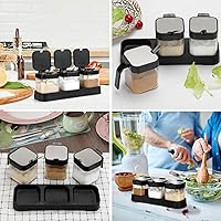 Vista 5 de Mlici Contenedor de especias para condimentos con tapas y cucharas, recipientes de vidrio transparente de 8.6 onzas, contenedor de condimentos