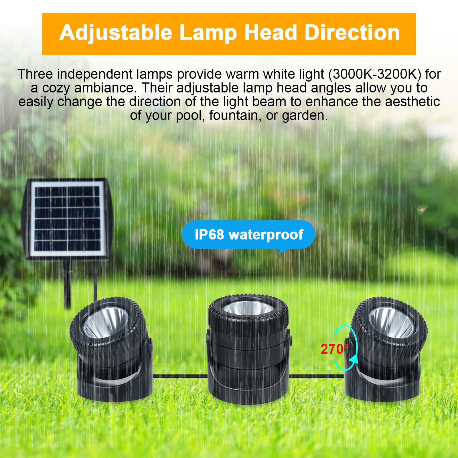 Lixada Solarspot, 3 lampade subacquee con 18 LED, proiettore subacqueo per illuminazione esterna bianco caldo