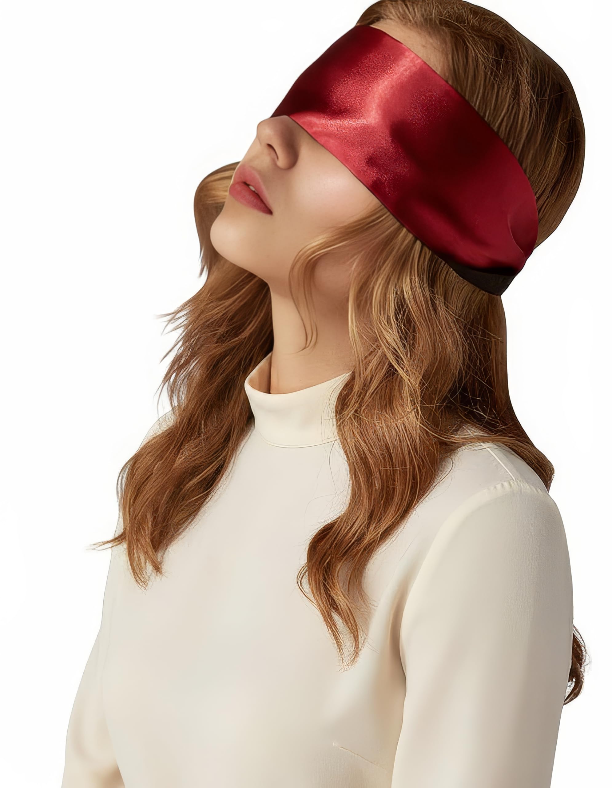 ARMOXA Silk Sleep Mask, Light Soft Satin Sleeping Mask, Women-Men Sleep Eye Mask Blindfold For Side Sleepers, Eye Cover For Sleep- 45 Inch Long - Red-Black