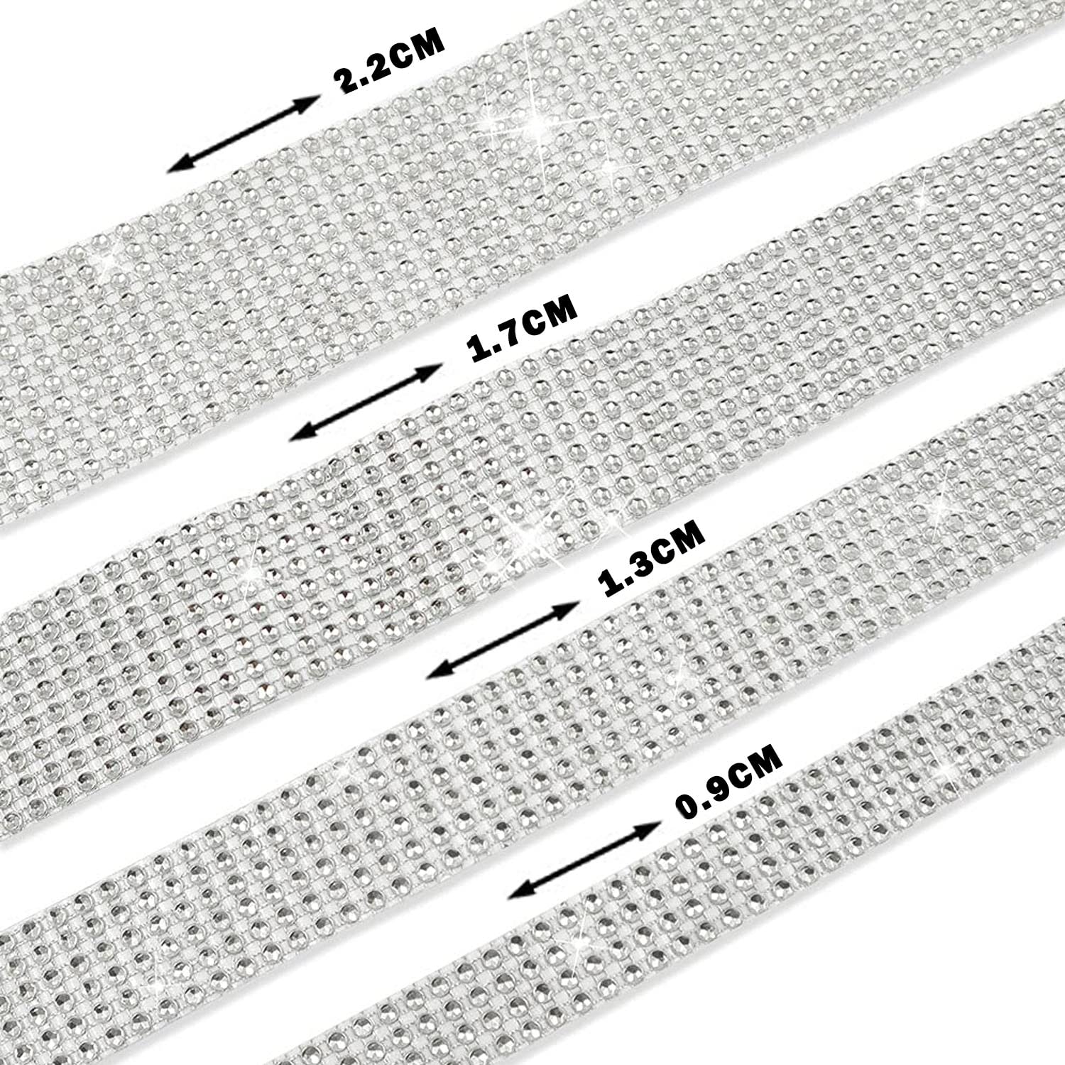 EANLOLY 4 Rolls Self-Adhesive Crystal Rhinestone Ribbon, Diamond Bling Ribbons with 2 mm Rhinestones Sticker for Arts Crafts Wedding Birthday Party DIY Event Car Phone Decoration(Silver)