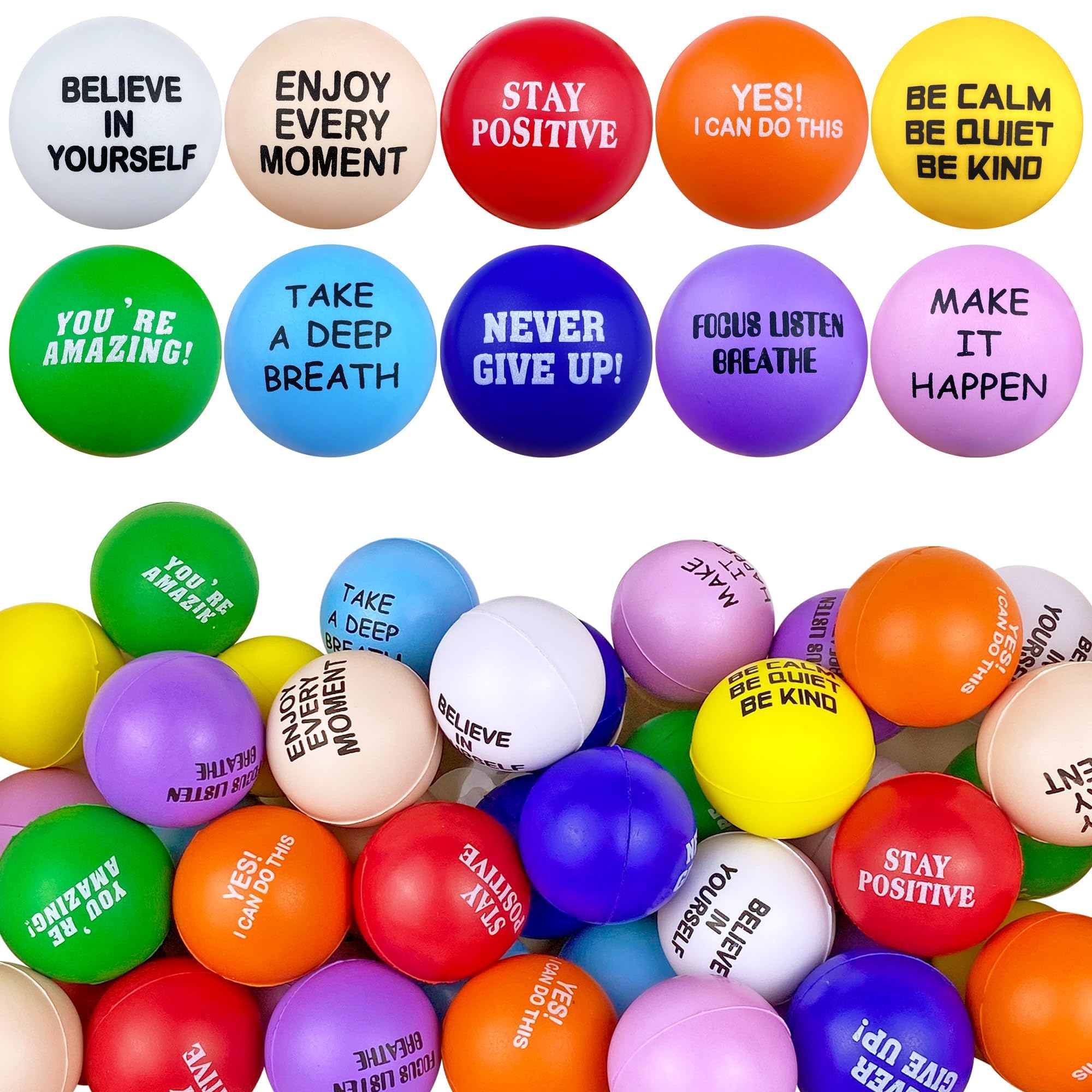 40 Pcs Mental Health Stress Balls - 2 Inch Motivational Foam Balls For Anxiety Relief