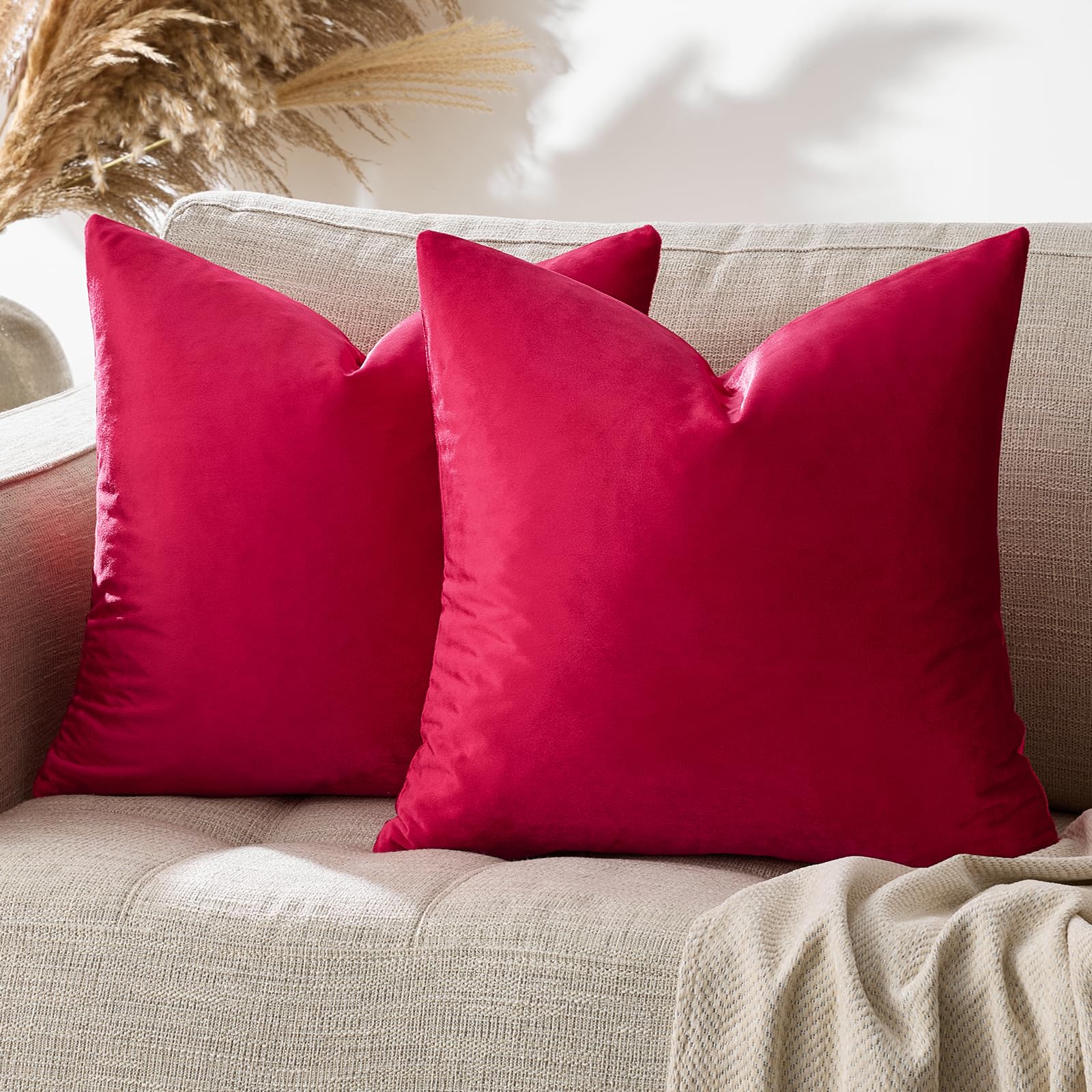 GIGIZAZA Decorative Cushion Cover 16x16 Inch Red Square Couch Cushion Covers Velvet Sofa Boho Pillow Cushion — image 1