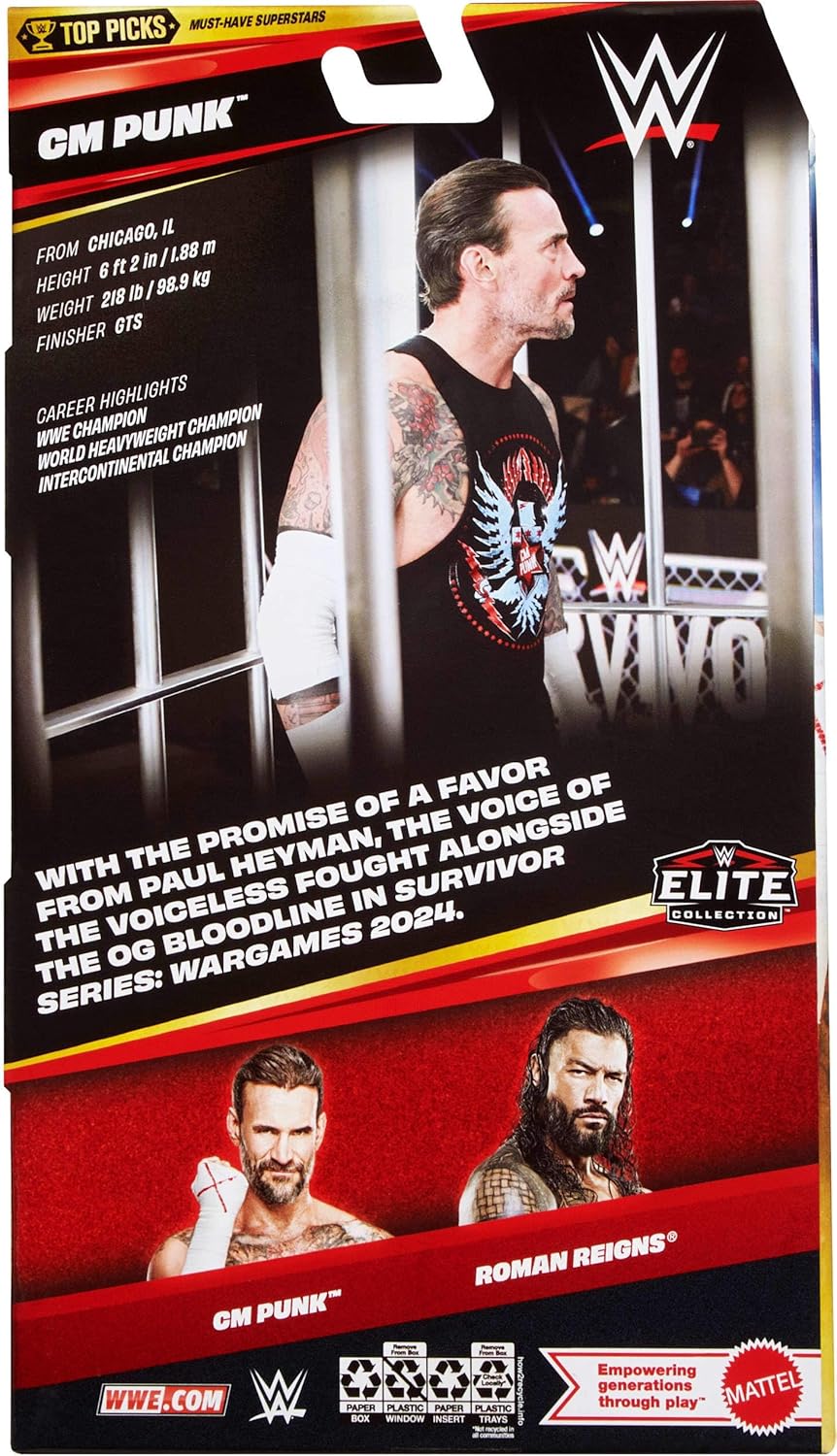 Mattel WWE Elite Collection Top Picks Action Figures & Accessories Set, 6-inch Collectible CM Punk with Swappable Hands & Ring Gear (Styles May Vary)