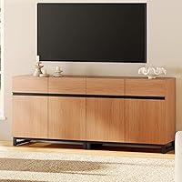 Vista 17 de Wampat Moderno soporte de TV para televisores de 100 pulgadas, consola central de entretenimiento 3 en 1 con estantes ajustables y base de metal