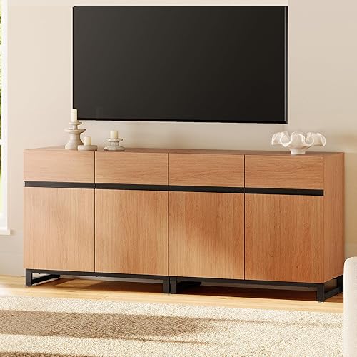 Miniatura 17 de Wampat Moderno soporte de TV para televisores de 100 pulgadas, consola central de entretenimiento 3 en 1 con estantes ajustables y base de metal